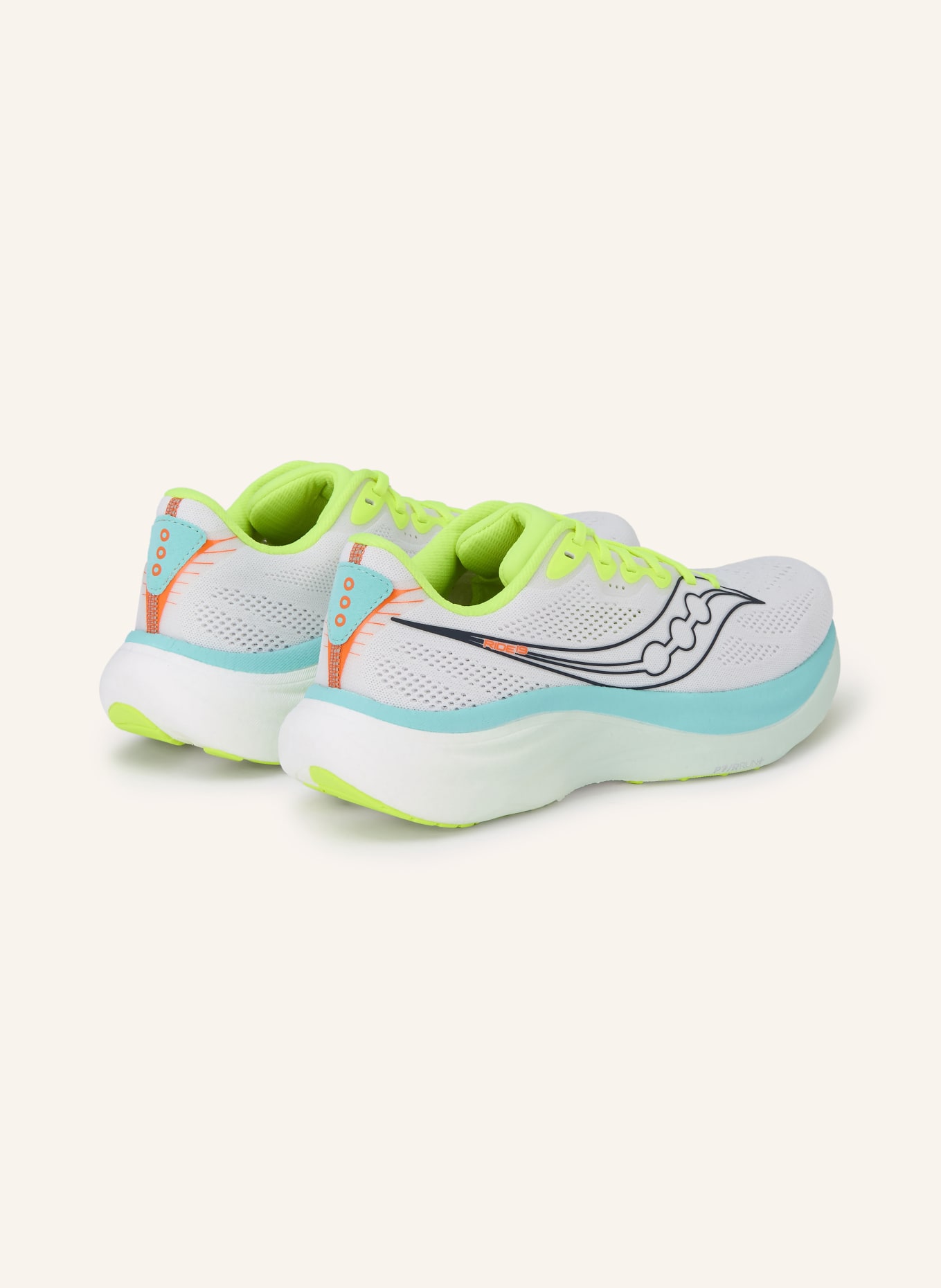 saucony Běžecké boty RIDE 19: BÍLÁ / NEONOVĚ ŽLUTÁ / TYRKYSOVÁ