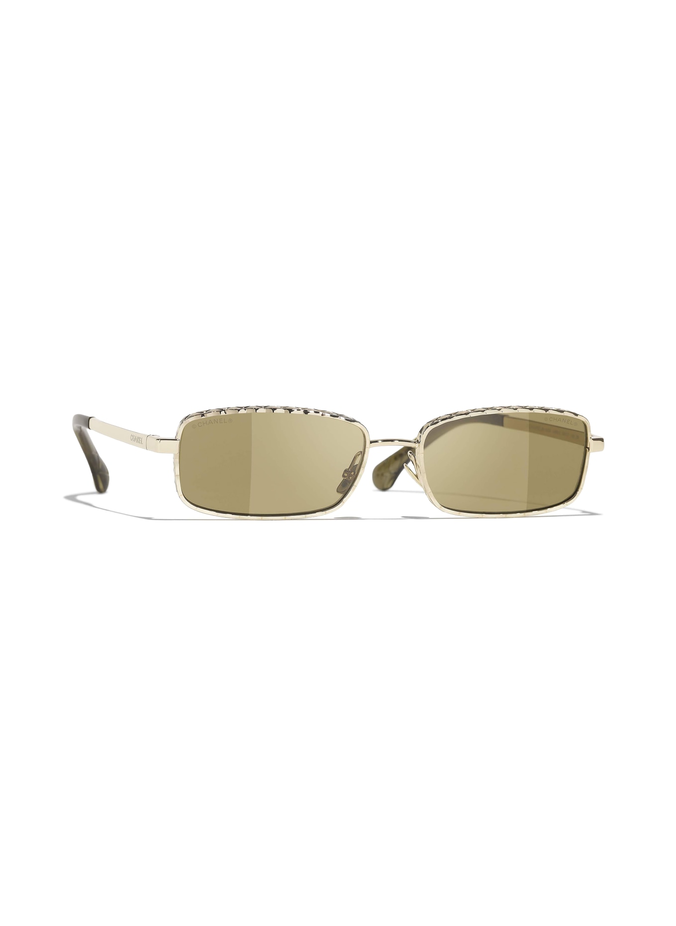CHANEL Rechteckige Sonnenbrille: GOLD/ OLIV