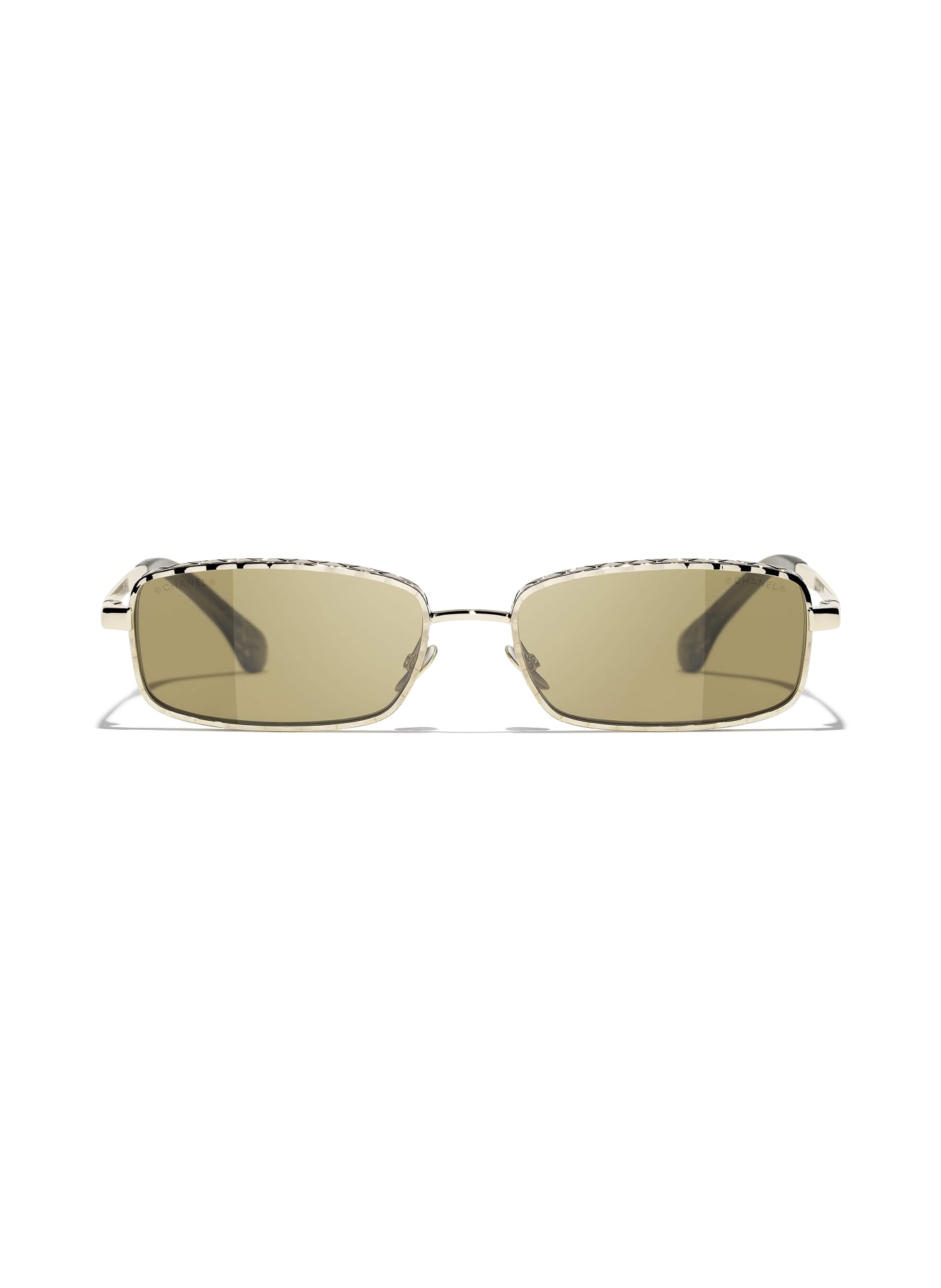 CHANEL Rechteckige Sonnenbrille: GOLD/ OLIV