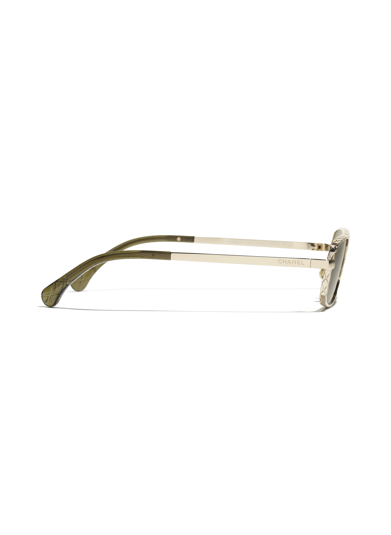 CHANEL Rechteckige Sonnenbrille: GOLD/ OLIV