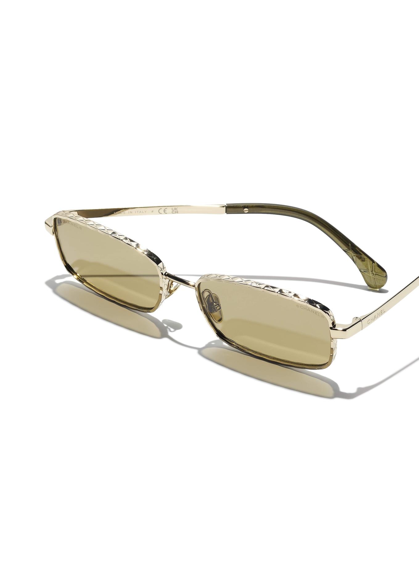 CHANEL Rechteckige Sonnenbrille: GOLD/ OLIV