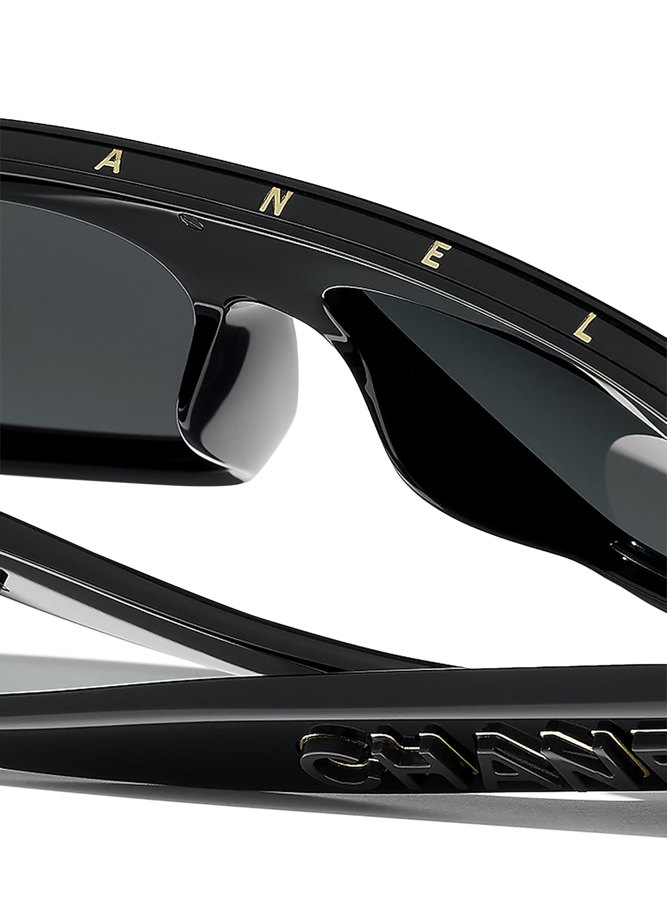 CHANEL Rechteckige Sonnenbrille: SCHWARZ/ DUNKELGRAU