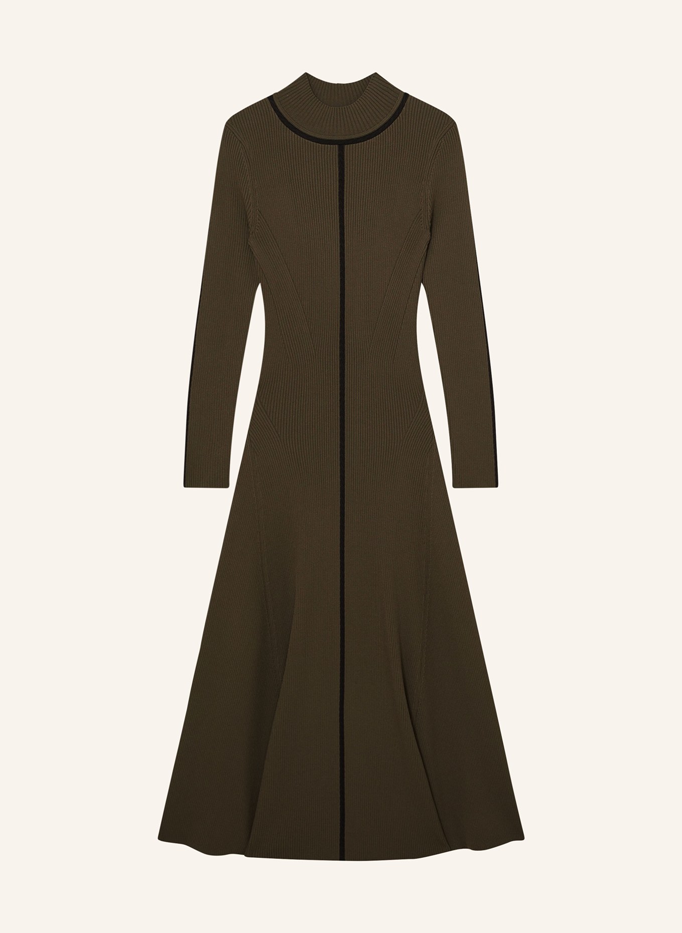 REISS Pletené šaty POLLY: KHAKI / ČERNÁ