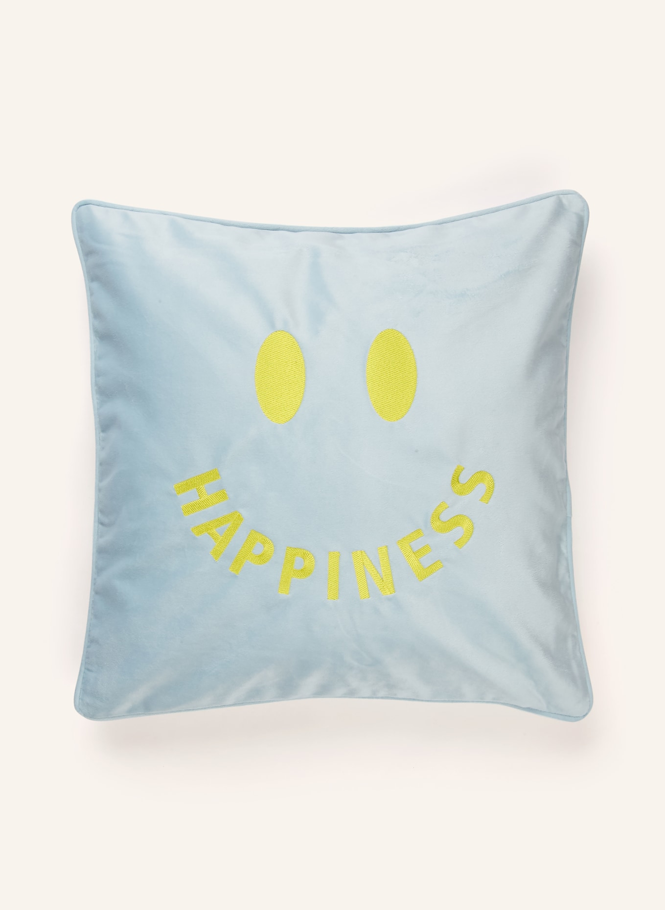 PAD Dekokissenhülle GRIN aus Samt: HELLBLAU / GELB