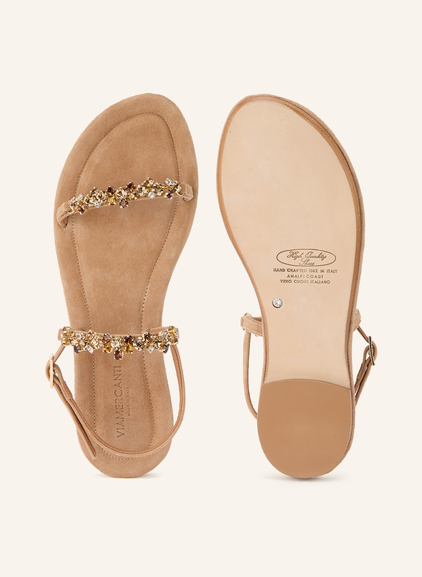 VIAMERCANTI Sandalen mit Schmucksteinbesatz: BRAUN