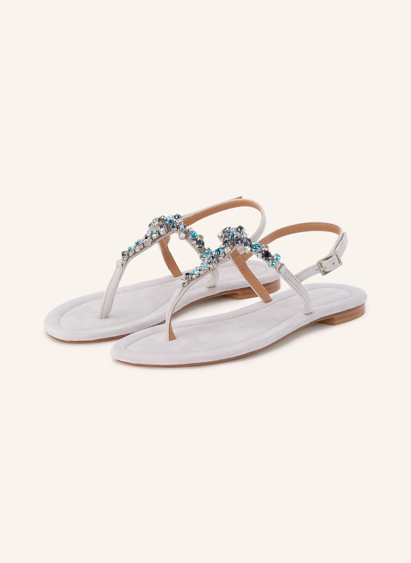 VIAMERCANTI Zehentrenner mit Schmucksteinen: HELLGRAU