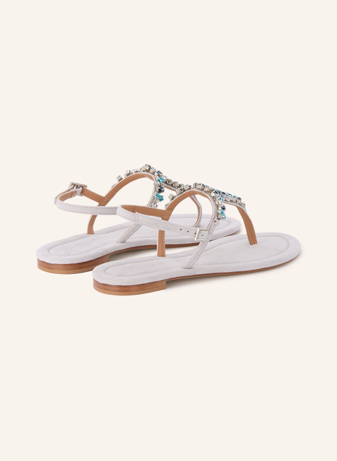 VIAMERCANTI Zehentrenner mit Schmucksteinen: HELLGRAU