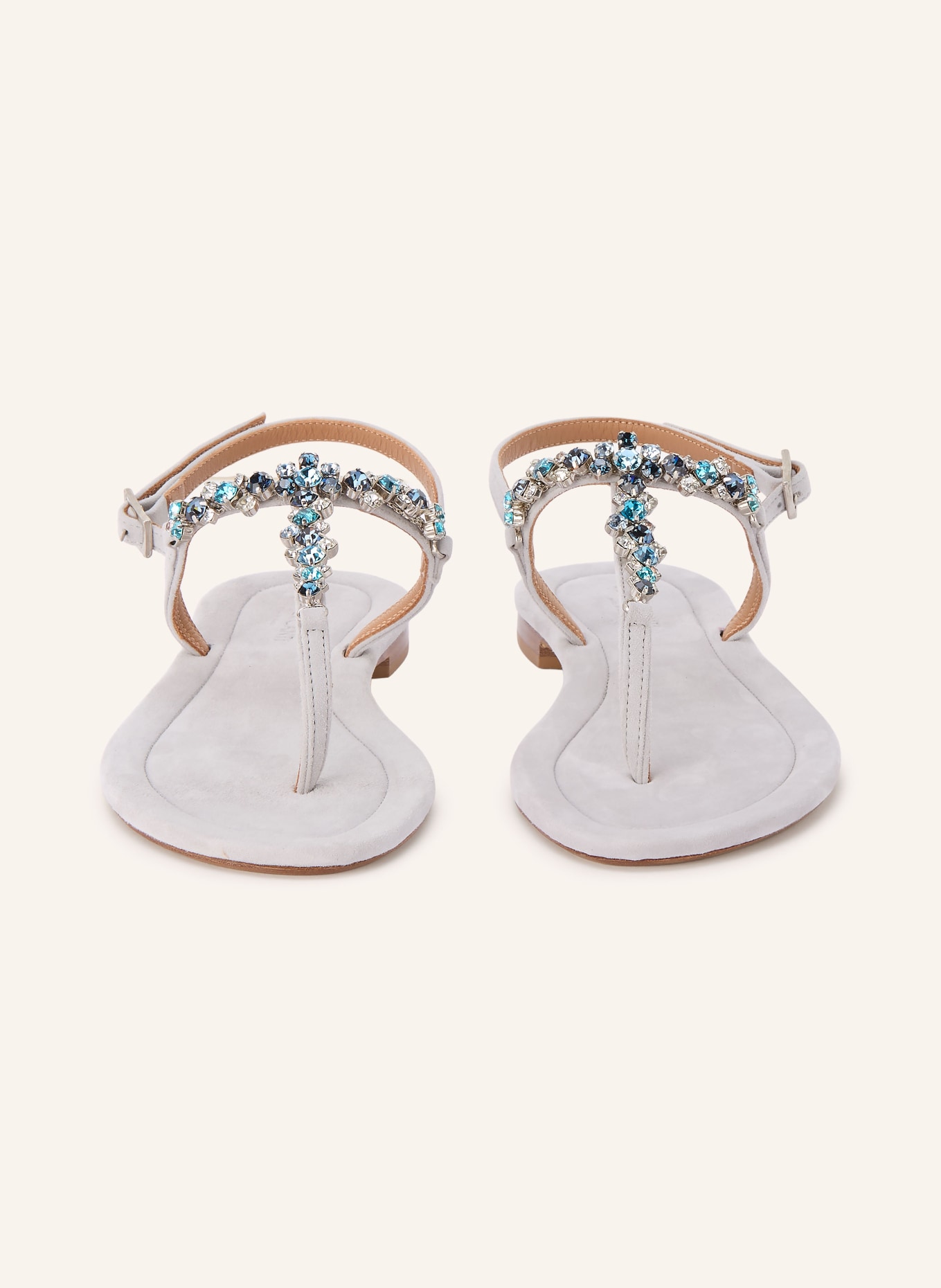 VIAMERCANTI Zehentrenner mit Schmucksteinen: HELLGRAU