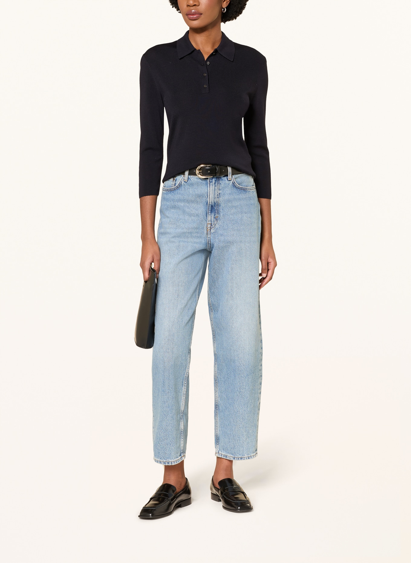 COS Pletené polo tričko s 3/4 rukávem: ČERNÁ