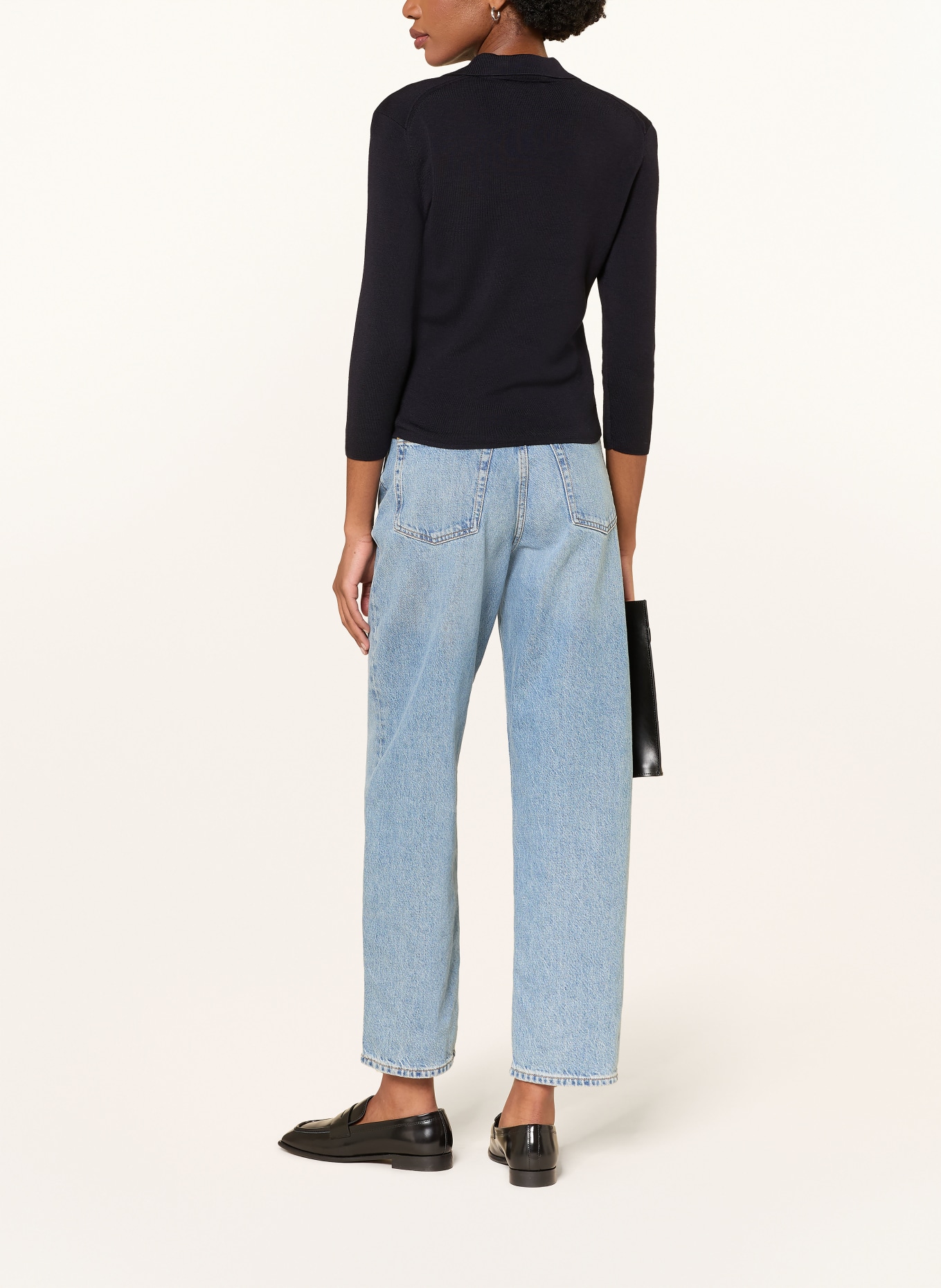 COS Pletené polo tričko s 3/4 rukávem: ČERNÁ