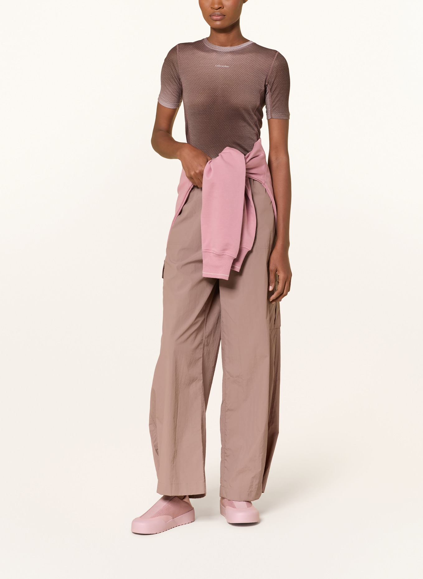 icebreaker Koszulka funkcyjna MERINO 75 COOL-LITE™ FEATHERL: BRĄZOWY / KREMOWY