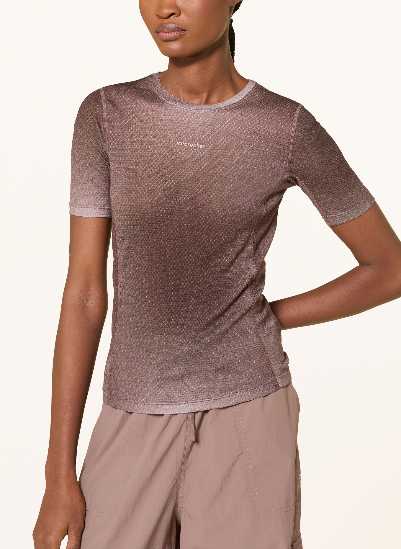 icebreaker Koszulka funkcyjna MERINO 75 COOL-LITE™ FEATHERL: BRĄZOWY / KREMOWY