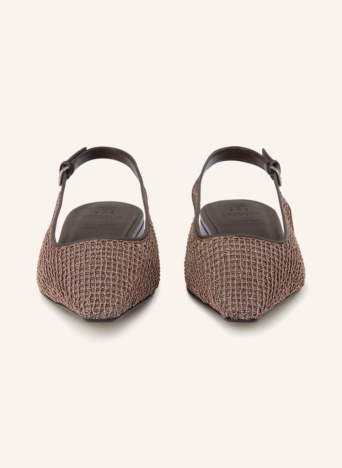 BRUNELLO CUCINELLI Slingballerinas mit Schmucksteinen: DUNKELBRAUN / COGNAC