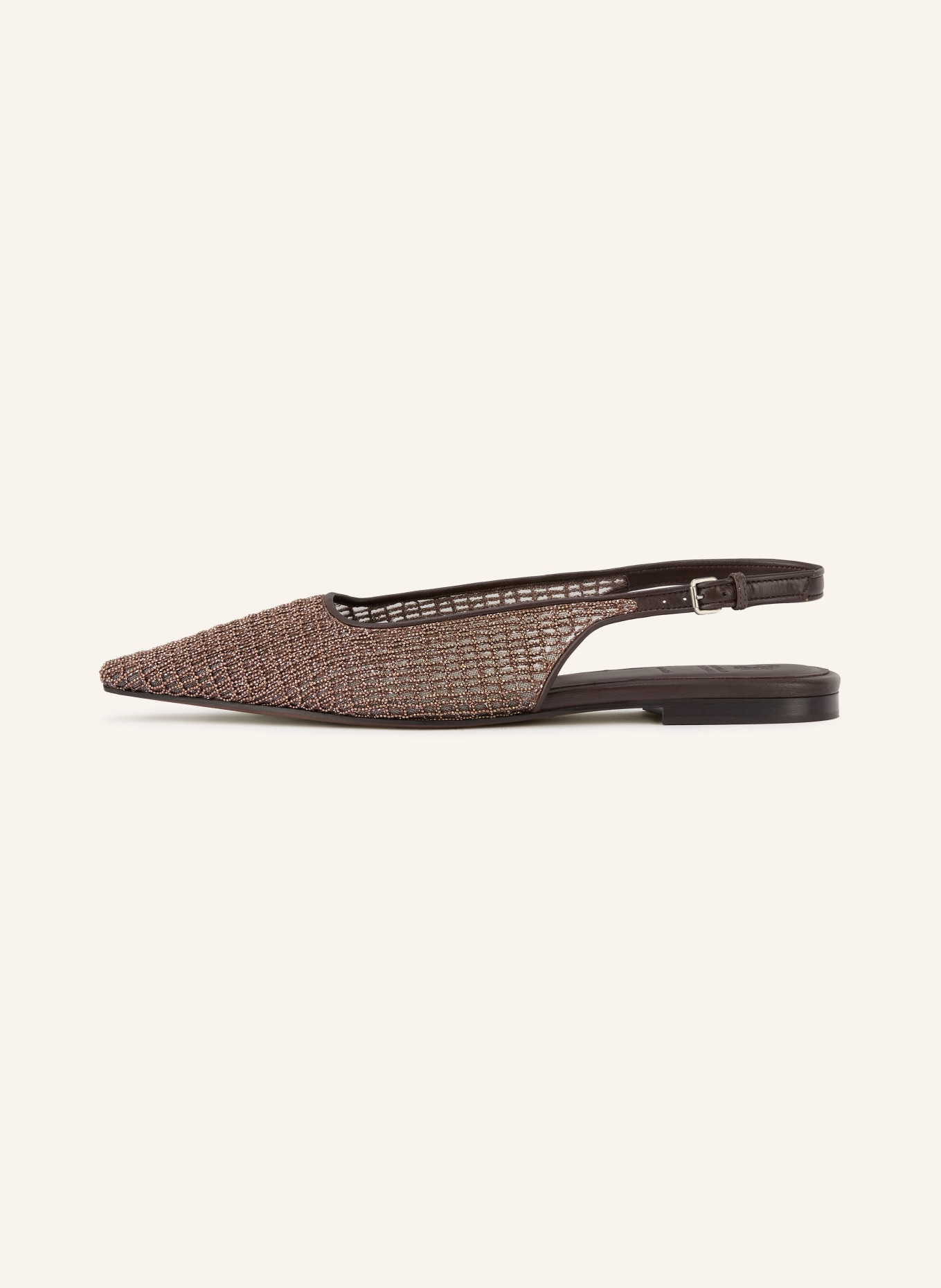 BRUNELLO CUCINELLI Slingballerinas mit Schmucksteinen: DUNKELBRAUN / COGNAC