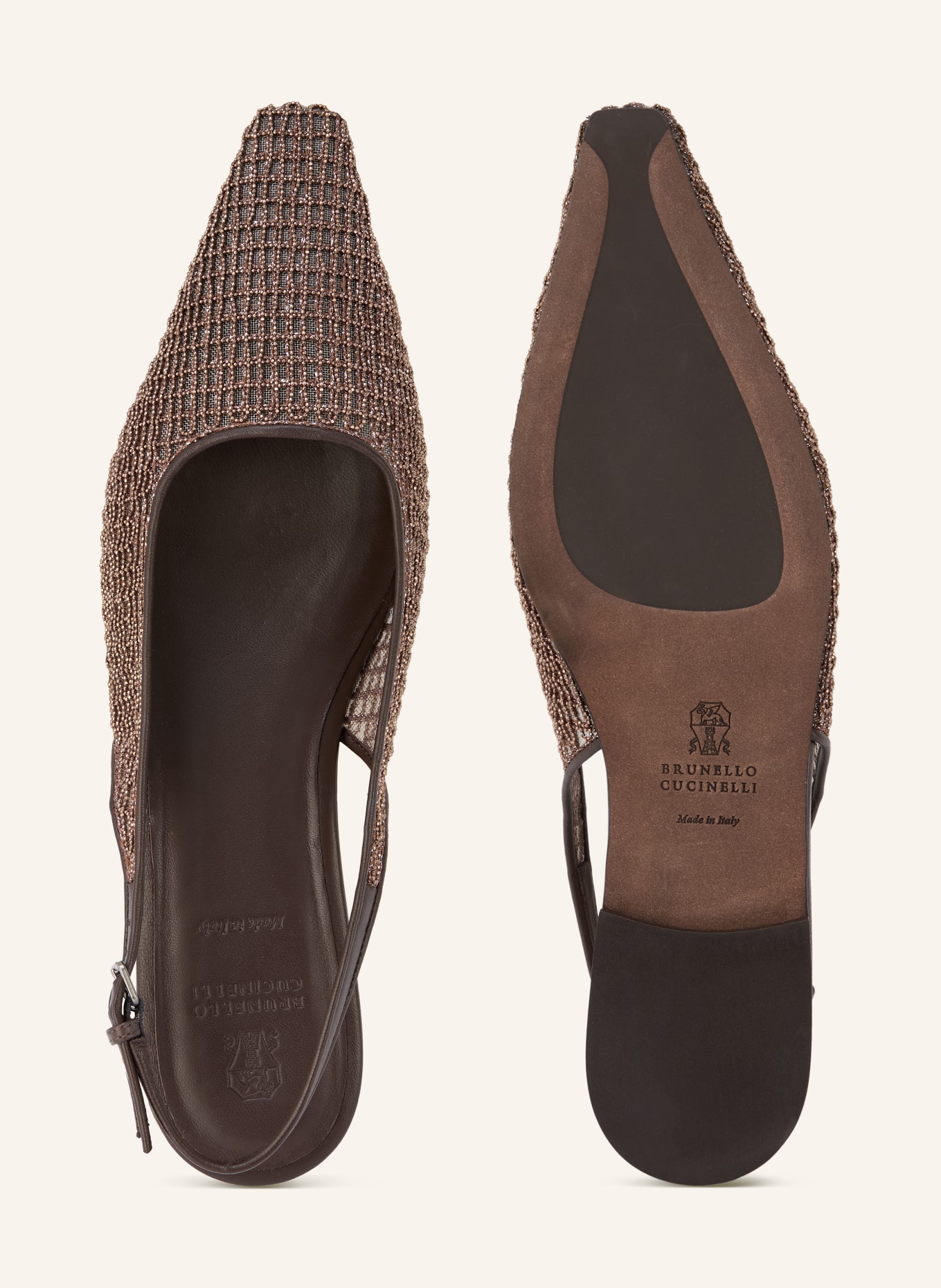BRUNELLO CUCINELLI Slingballerinas mit Schmucksteinen: DUNKELBRAUN / COGNAC