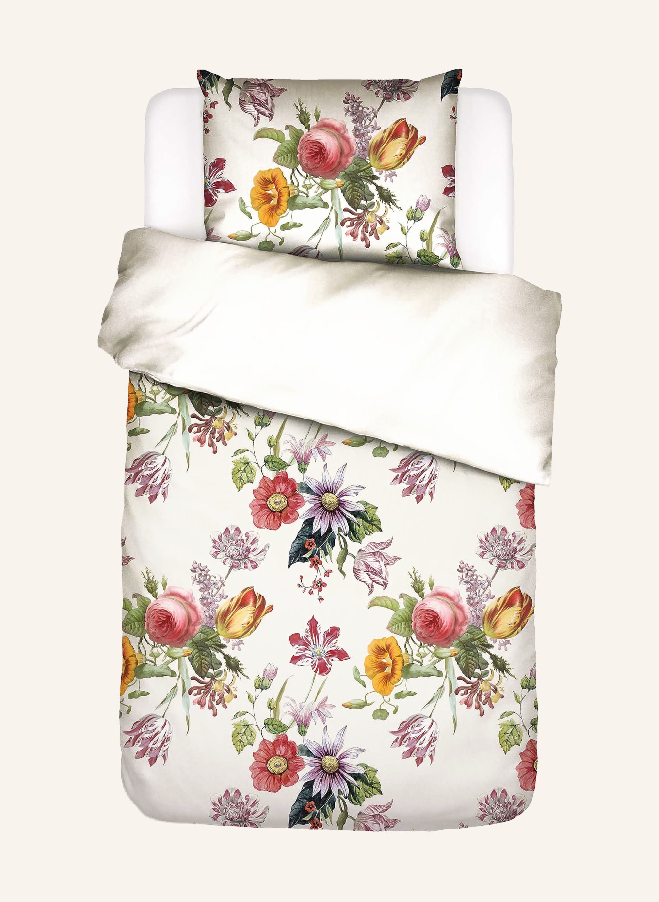 ESSENZA Bettwäsche FLOREA: CREME / ORANGE / GRÜN