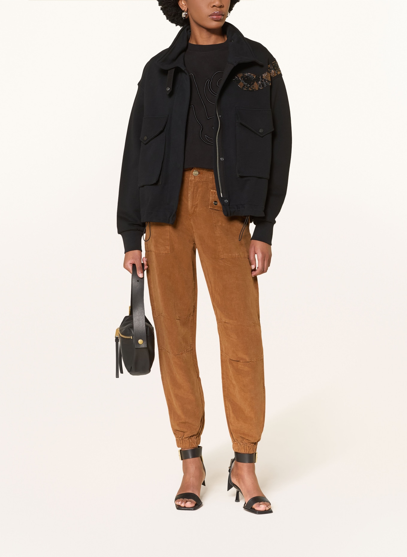 ALLSAINTS VAL cargo pants with drawstring: COGNAC / GOLD