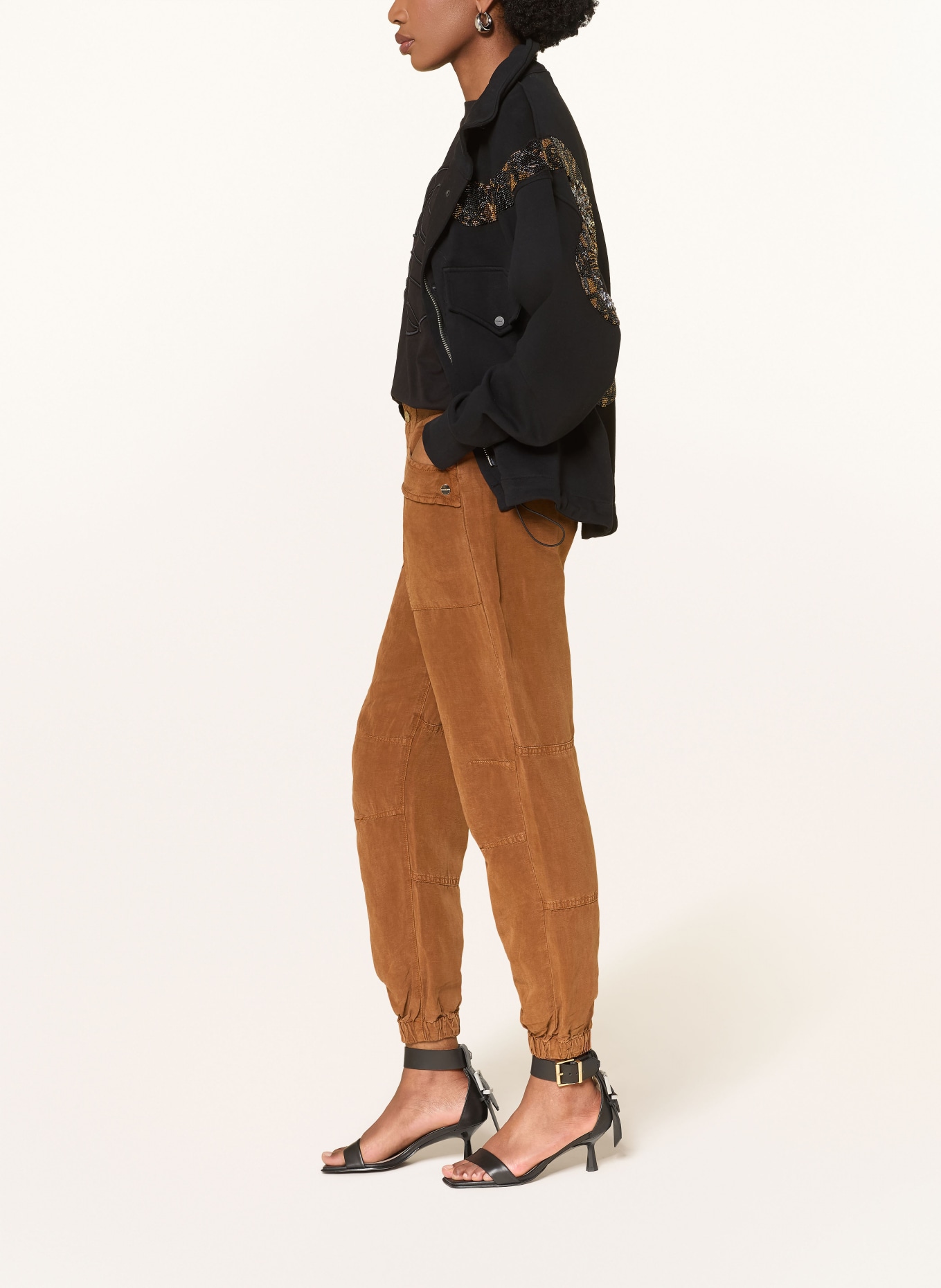 ALLSAINTS VAL cargo pants with drawstring: COGNAC / GOLD