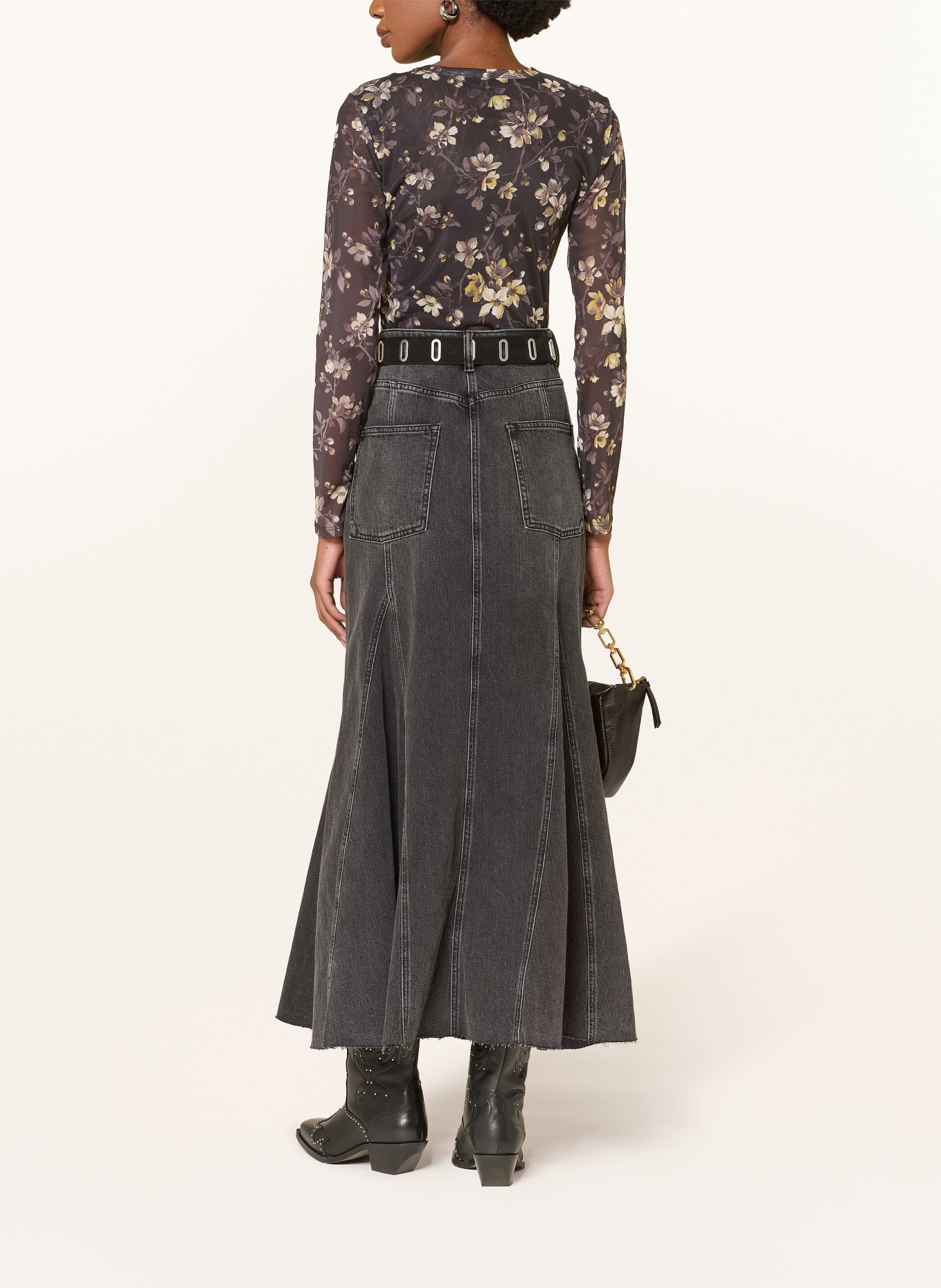 ALLSAINTS Dlouhé rukávy ELLIE z síťoviny: ČERNÁ / ŠEDÁ / TMAVĚ ŽLUTÁ