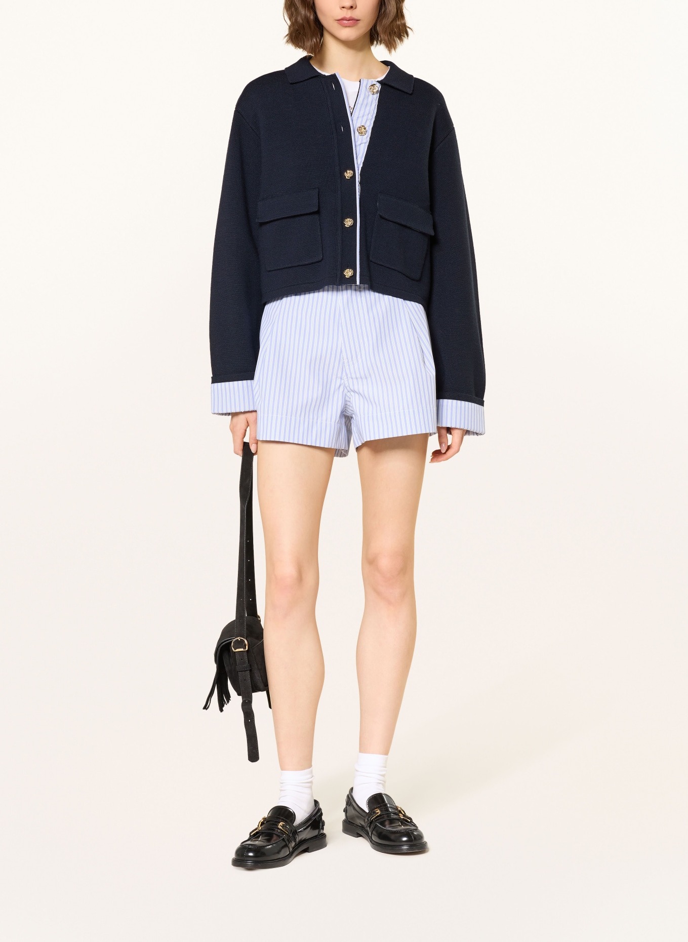 SANDRO kardigan: GRANATOWY / JASNONIEBIESKI / BIAŁY