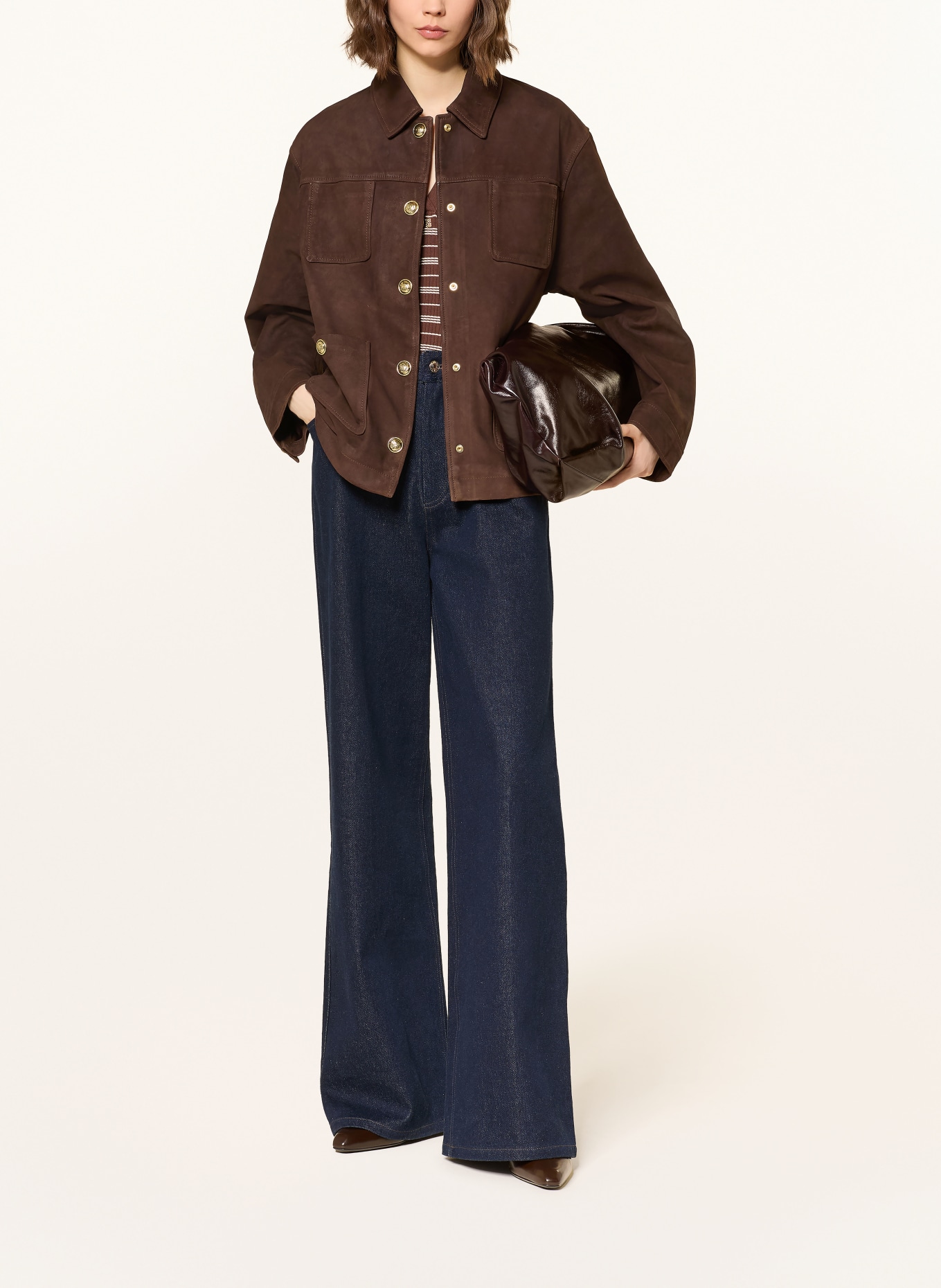 SANDRO Lederjacke: DUNKELBRAUN