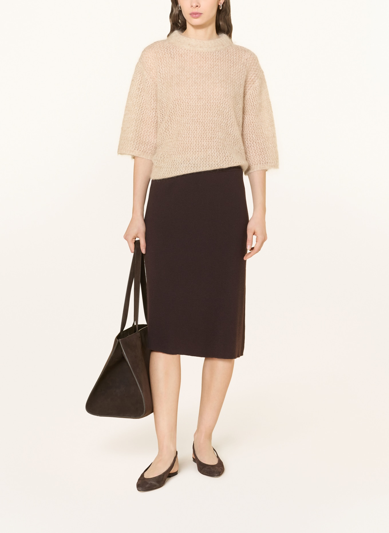 Stylein PEARLA knitted skirt made from merino wool: DARK BROWN