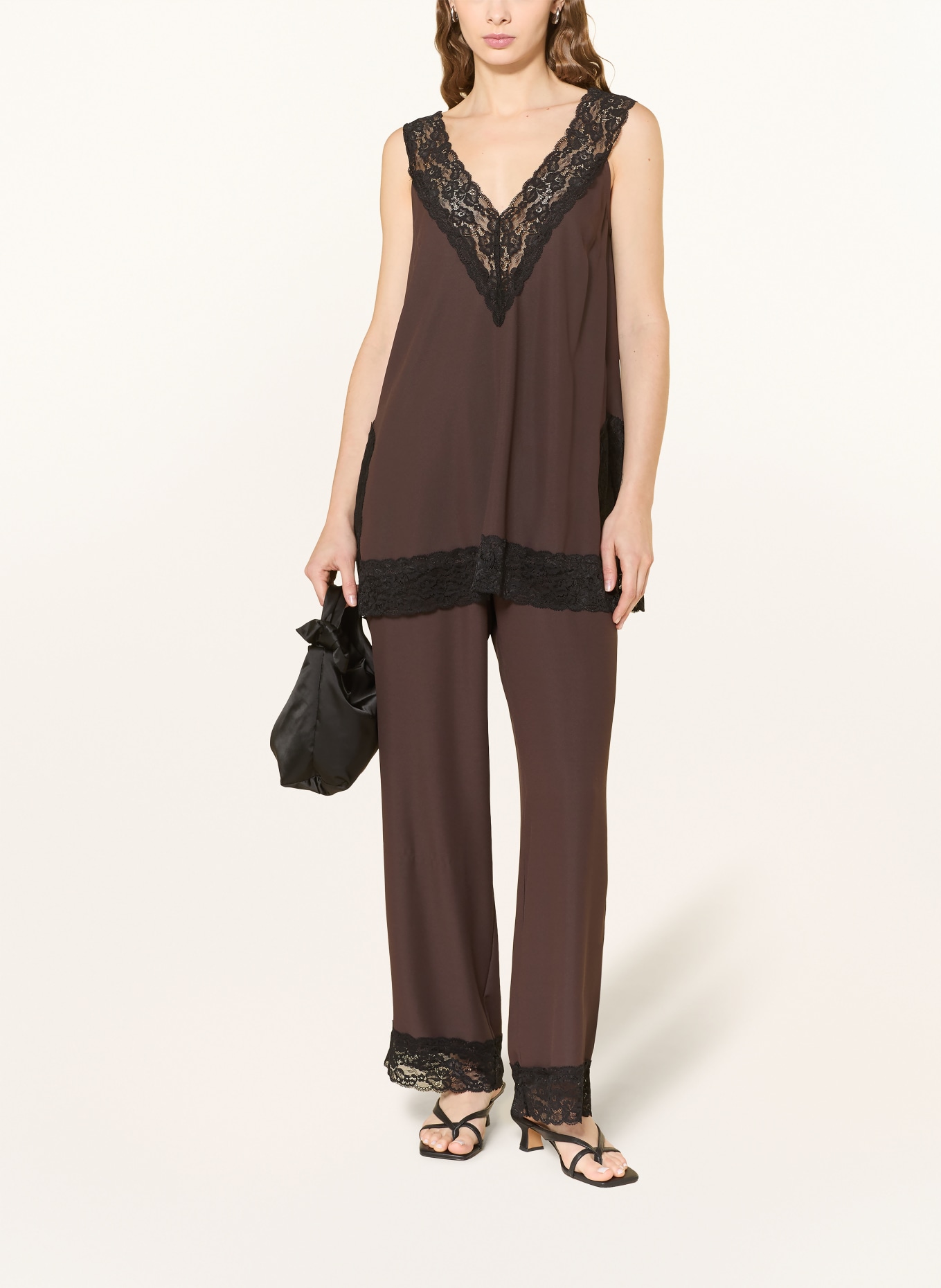 Stylein Top MIETTE mit Spitze: DUNKELBRAUN / SCHWARZ