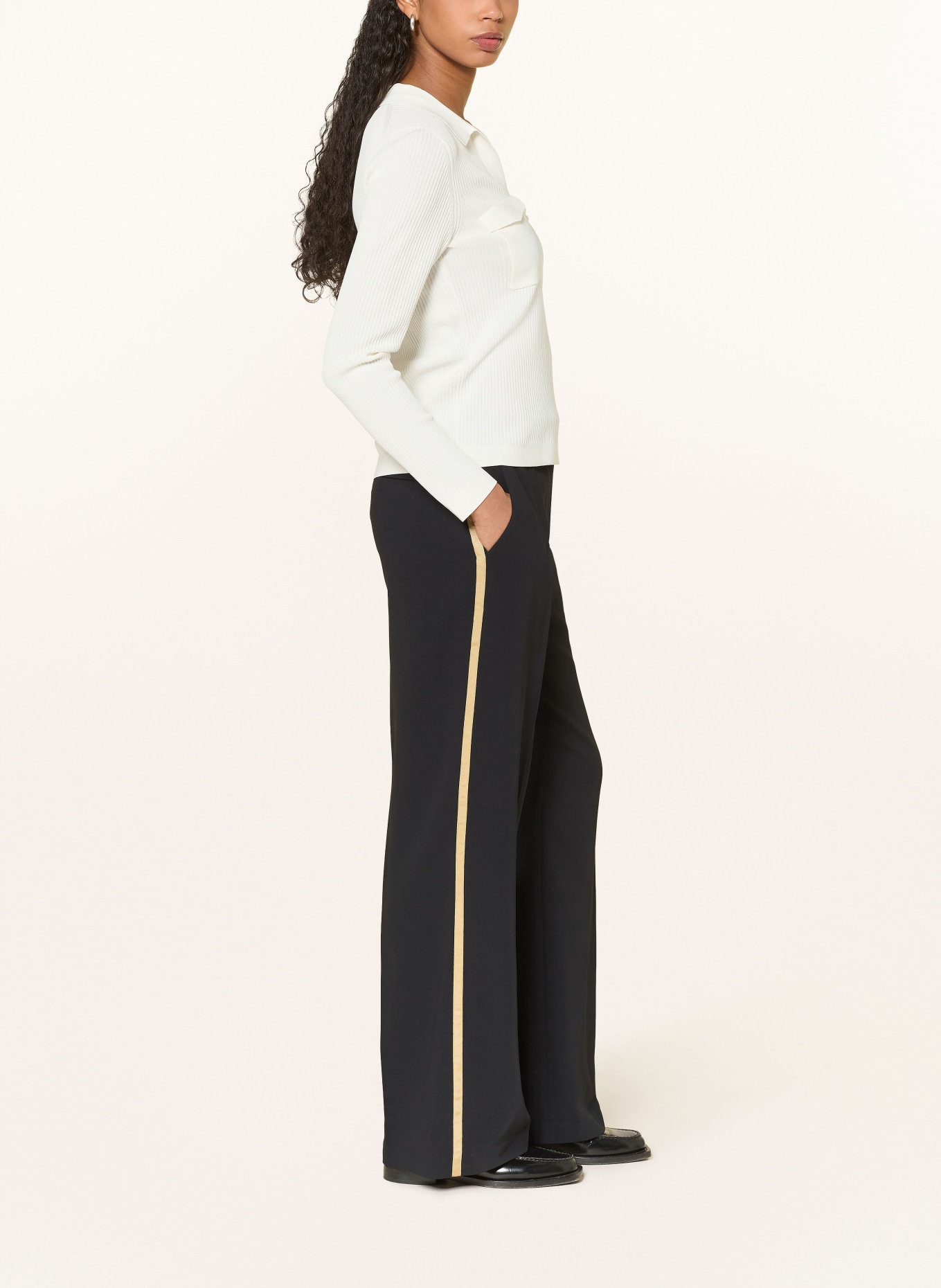 HOBBS HADLEY wide-leg pants with braid trim: DARK BLUE