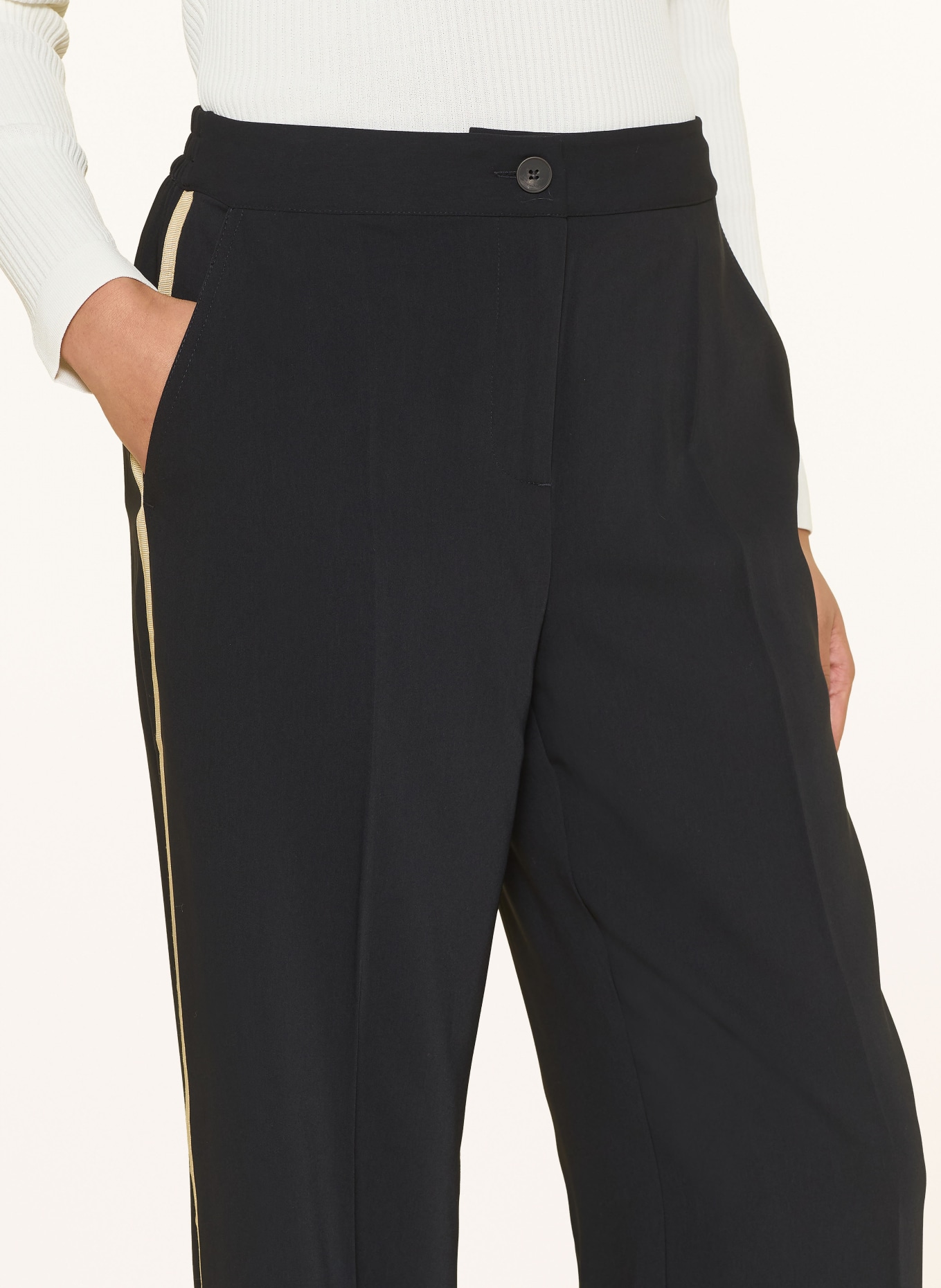 HOBBS HADLEY wide-leg pants with braid trim: DARK BLUE