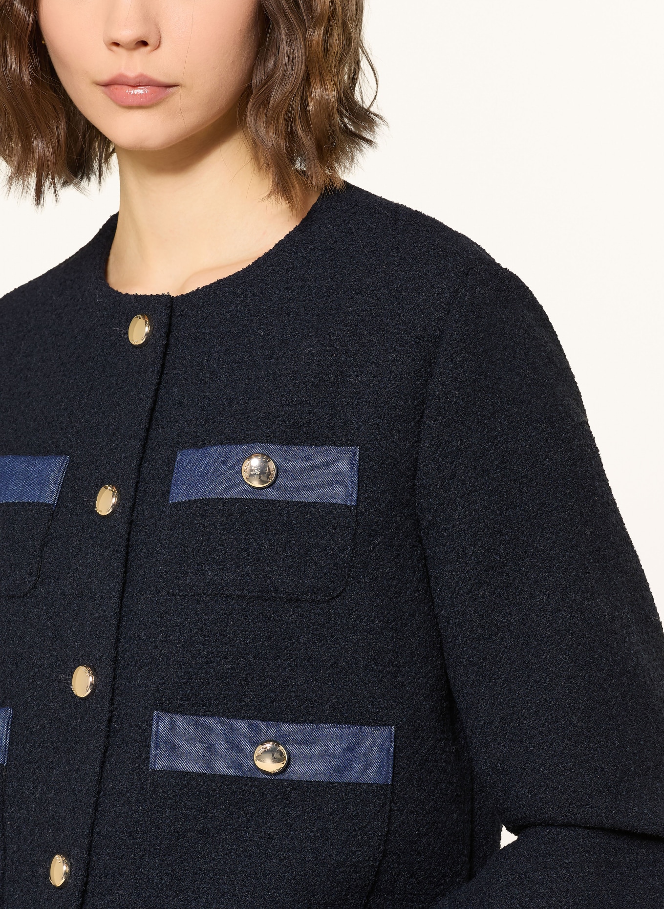 maje Kastenjacke aus Bouclé: DUNKELBLAU