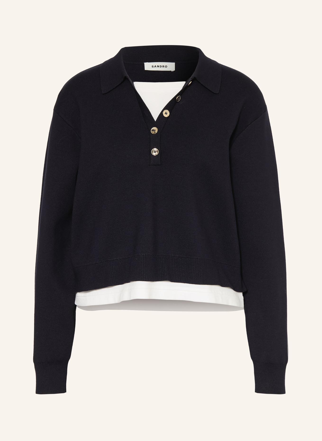 SANDRO Pullover im Materialmix: DUNKELBLAU / WEISS