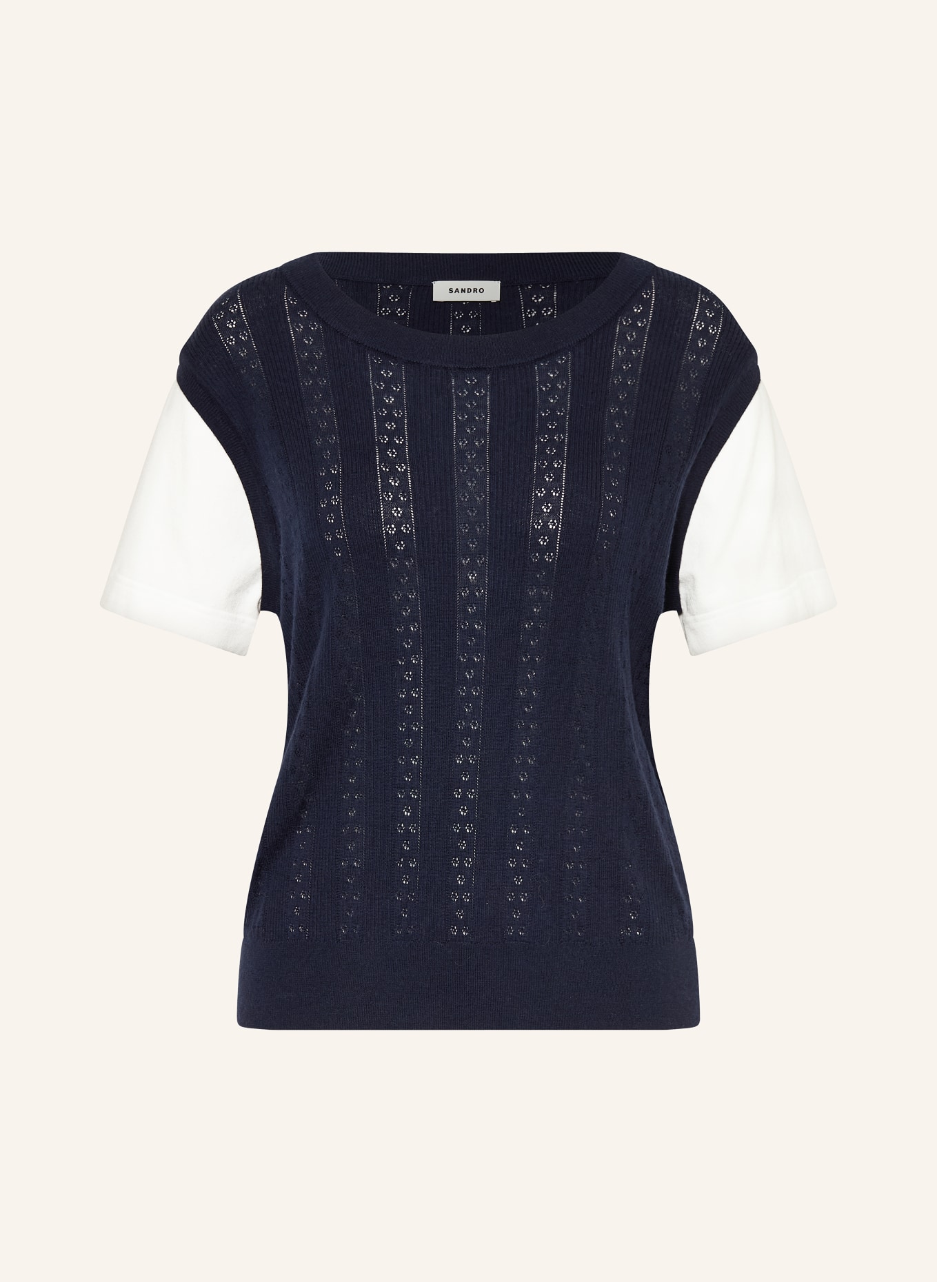 SANDRO Strickshirt im Materialmix: DUNKELBLAU / WEISS