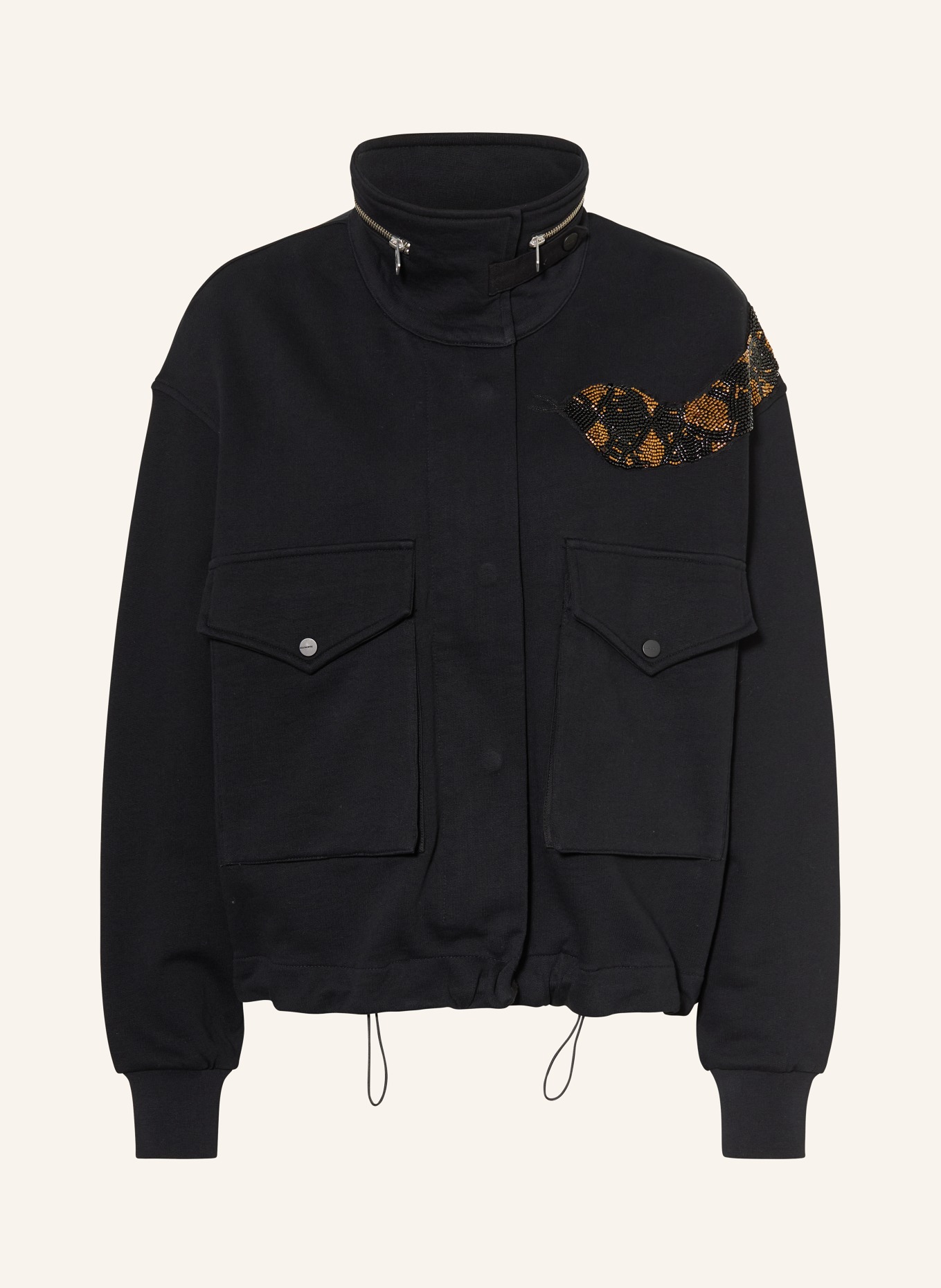 ALLSAINTS Mikina OUROS CLARIE s ozdobnými kamínky a flitry: ČERNÁ / KOŇAKOVÁ