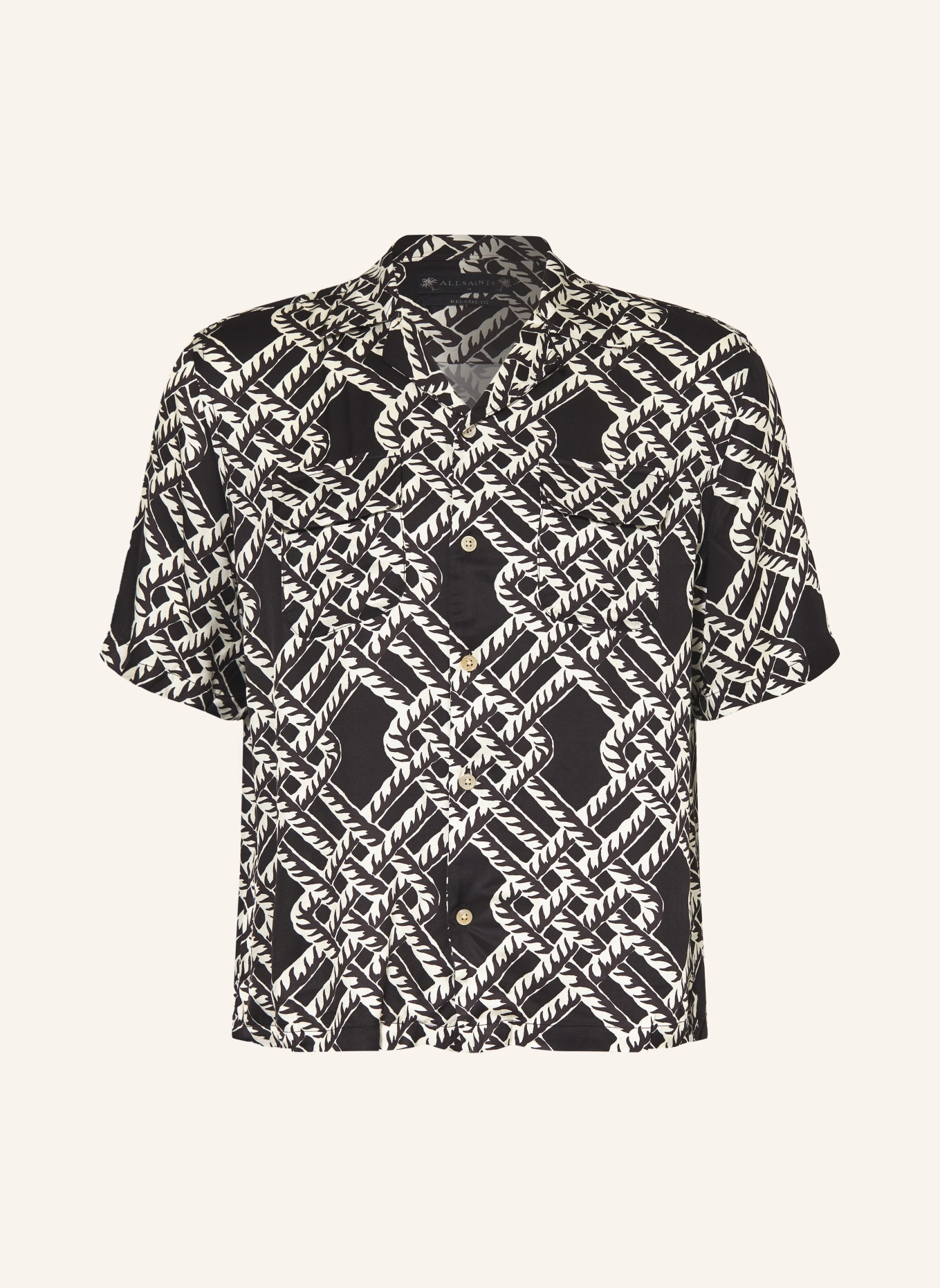 ALLSAINTS Saténová košile TWINED Relaxed Fit: ČERNÁ / BÍLÁ