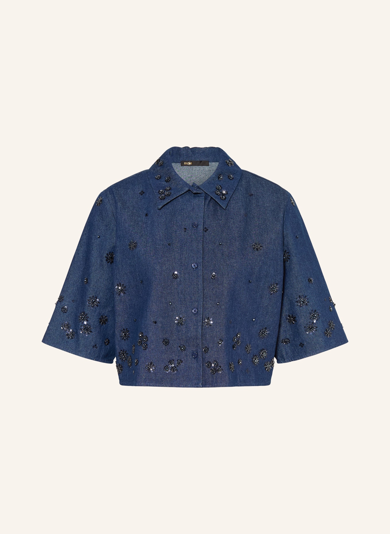 maje Jeansbluse mit 3/4-Arm und Pailletten: DUNKELBLAU