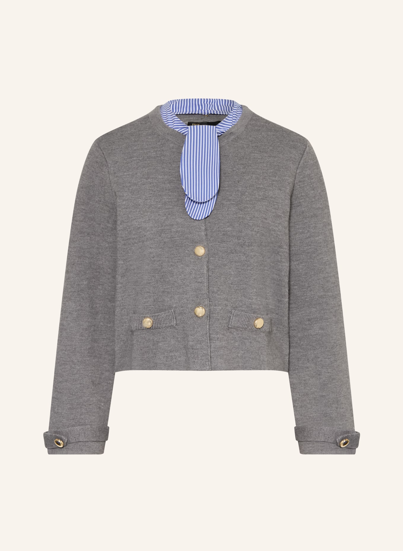 maje Strickjacke mit abnehmbarem Kragen: GRAU / BLAU / WEISS