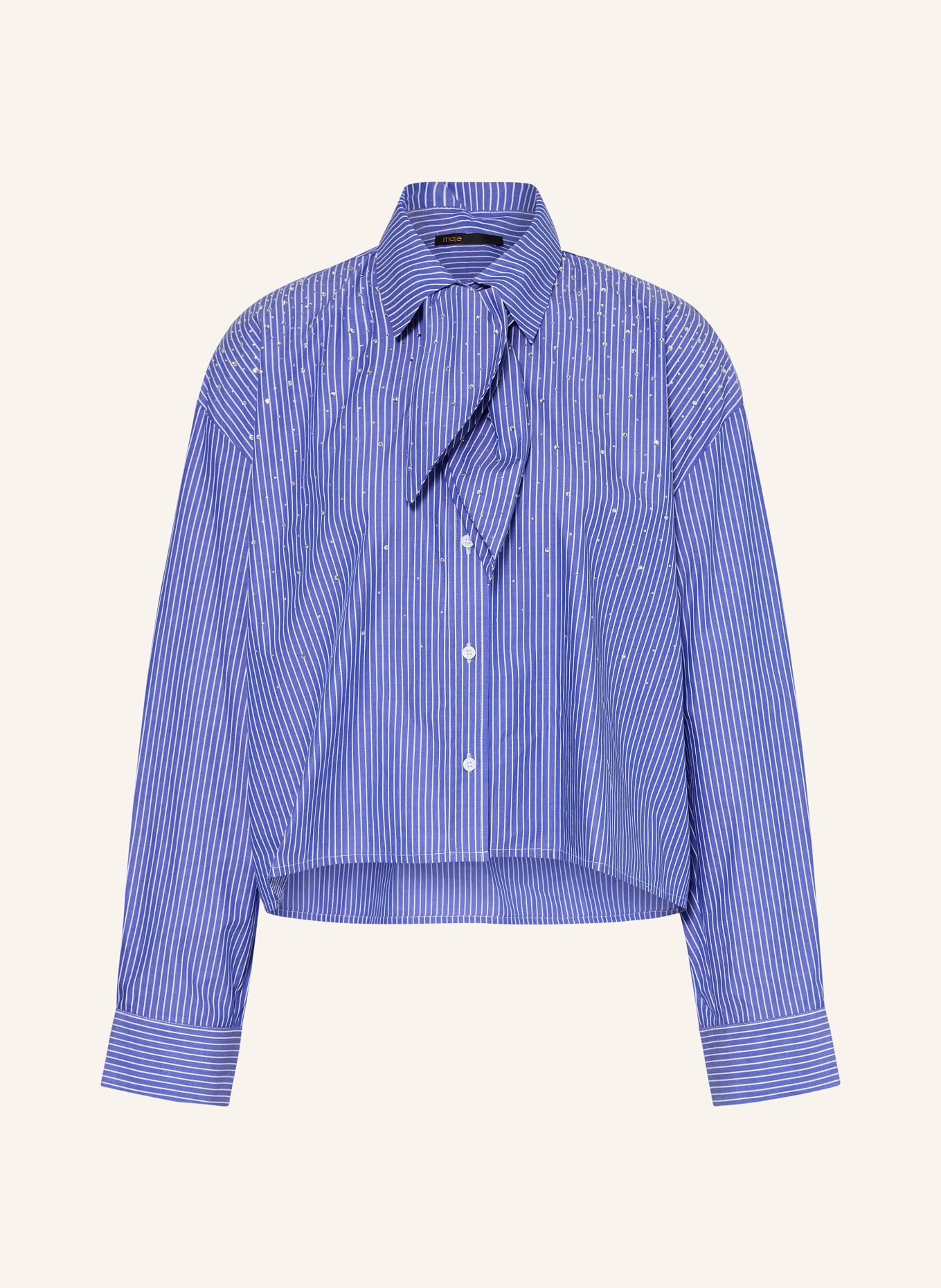 maje Hemdbluse mit abnehmbarer Schluppe und Schmucksteinen: BLAU / WEISS