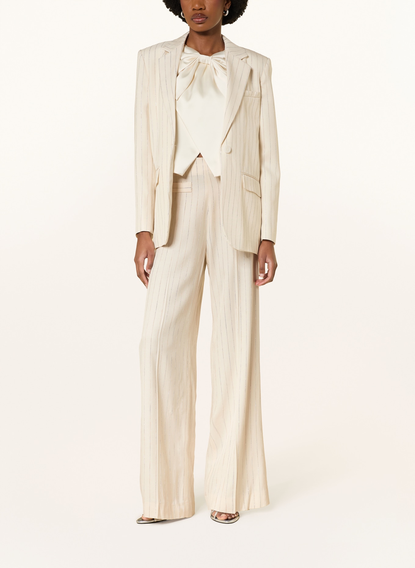 SANDRO Spodnie z marlony z błyszczącą nicią: ECRU