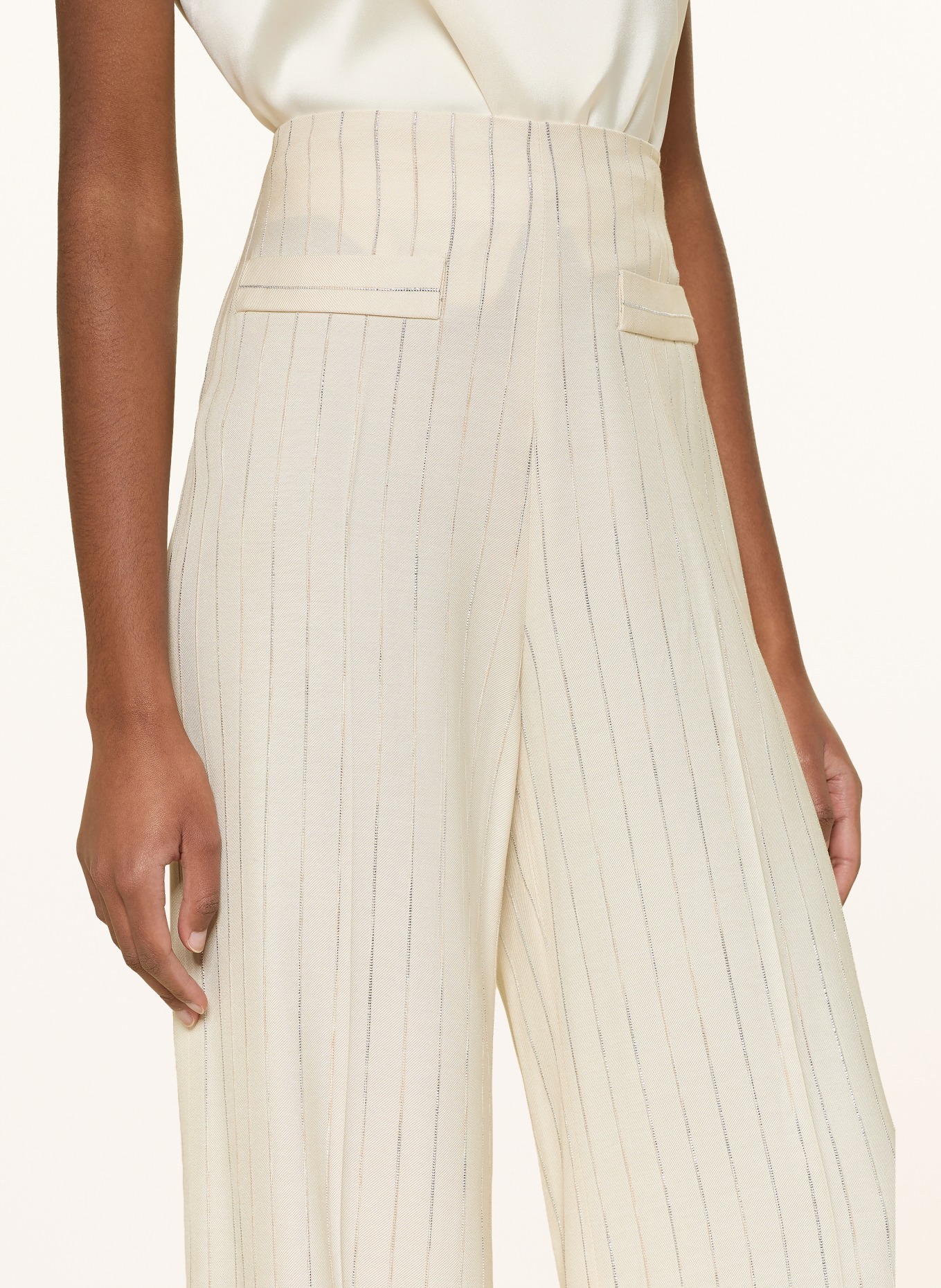 SANDRO Spodnie z marlony z błyszczącą nicią: ECRU