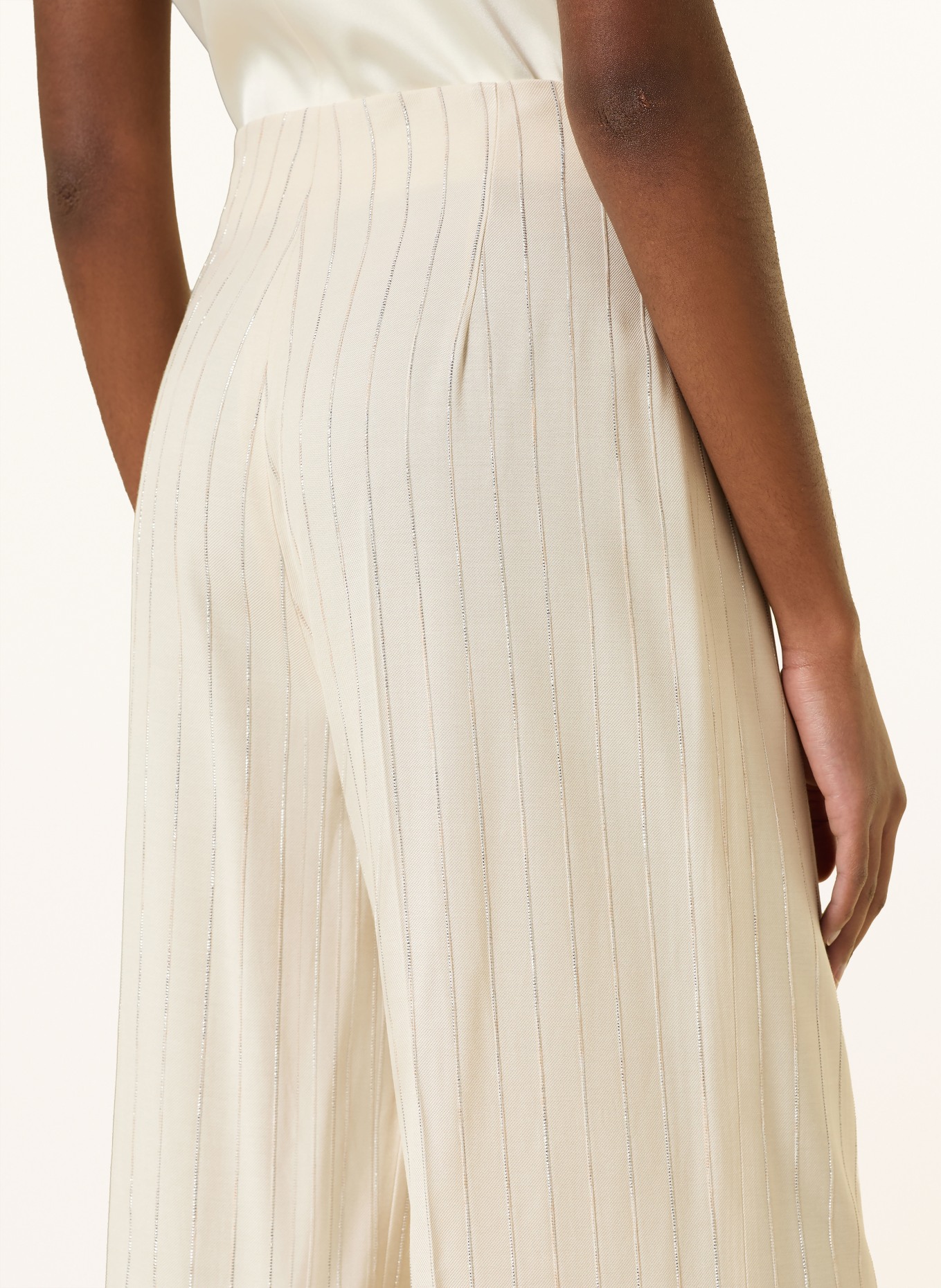 SANDRO Spodnie z marlony z błyszczącą nicią: ECRU