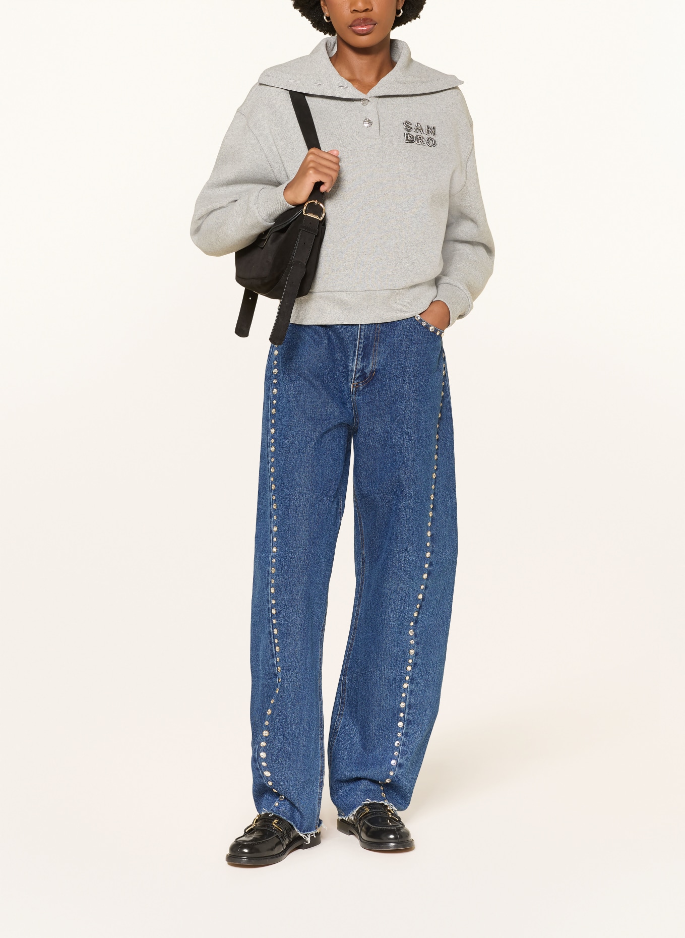 SANDRO Barrel Jeans mit Schmucksteinen: 4785 BLUE JEAN