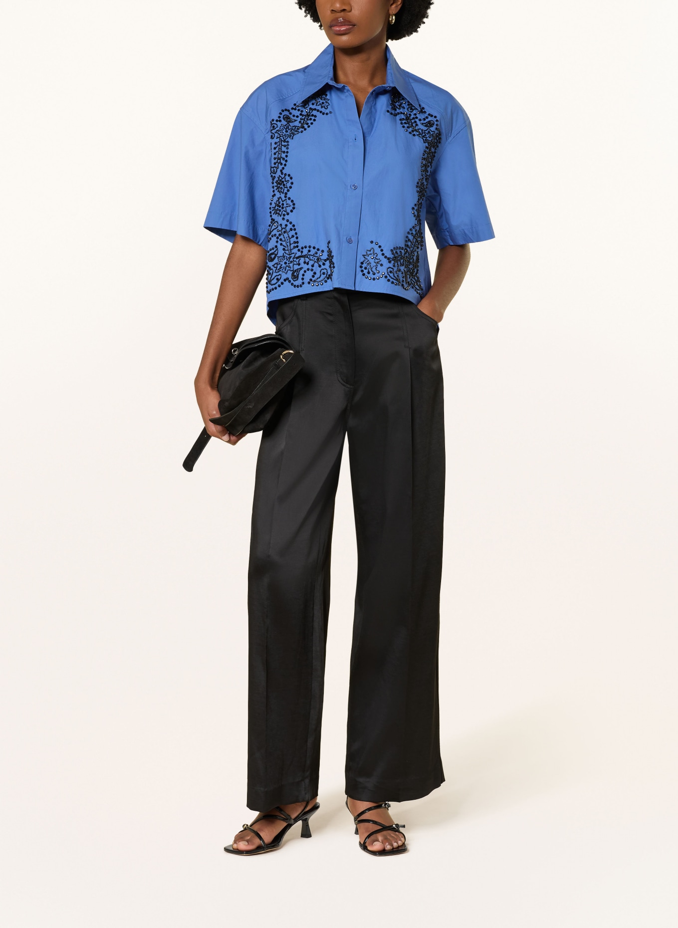 SANDRO Hemdbluse mit Schmucksteinen: BLAU