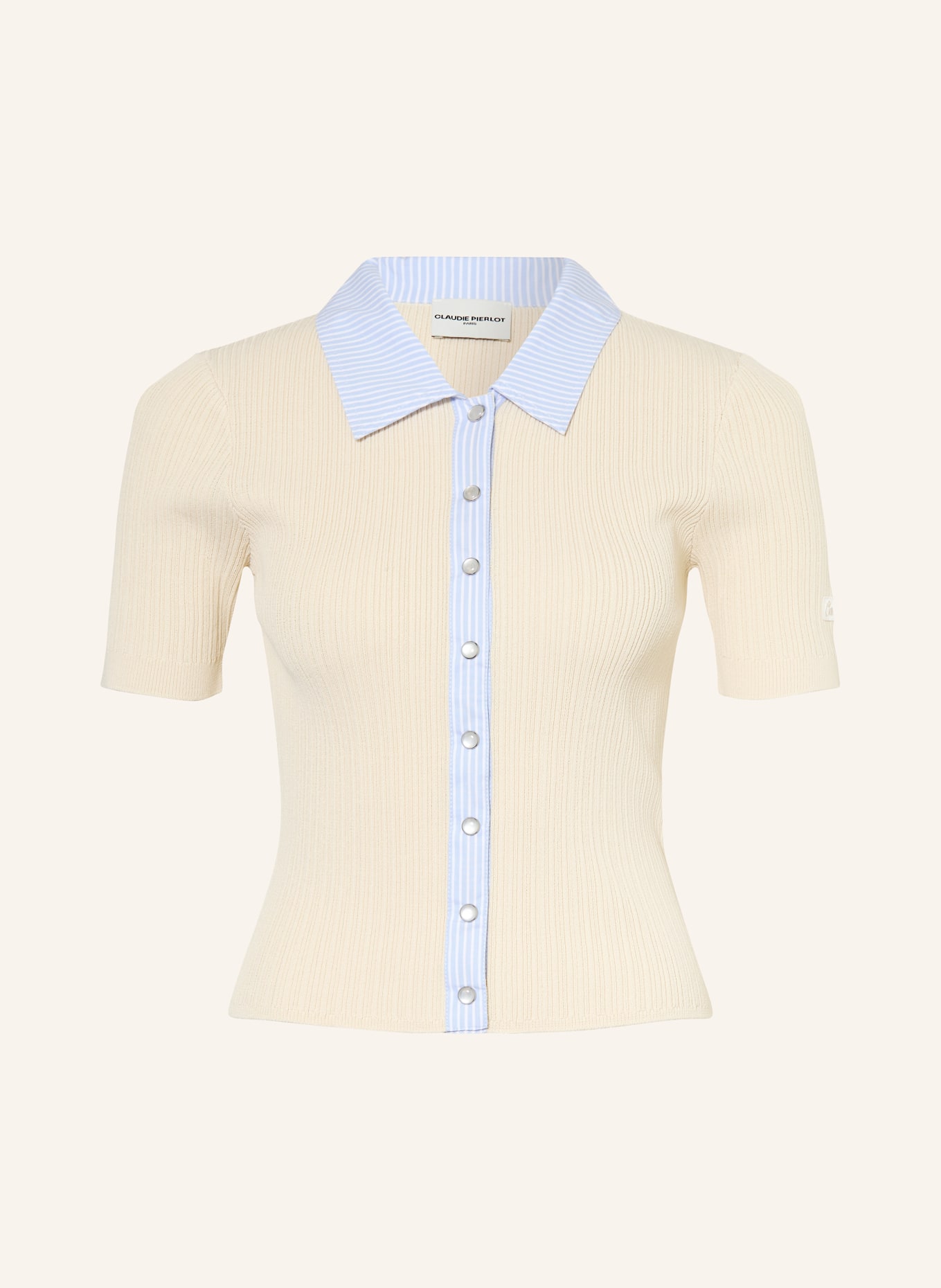 CLAUDIE PIERLOT Strickjacke im Materialmix: ECRU / HELLBLAU