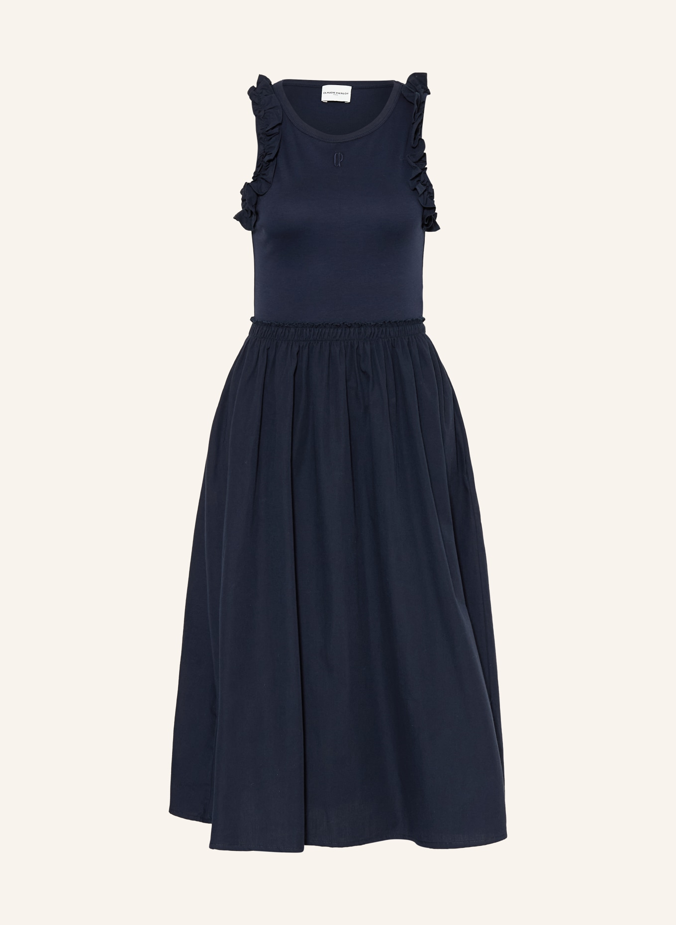 CLAUDIE PIERLOT Kleid im Materialmix mit Rüschen: DUNKELBLAU