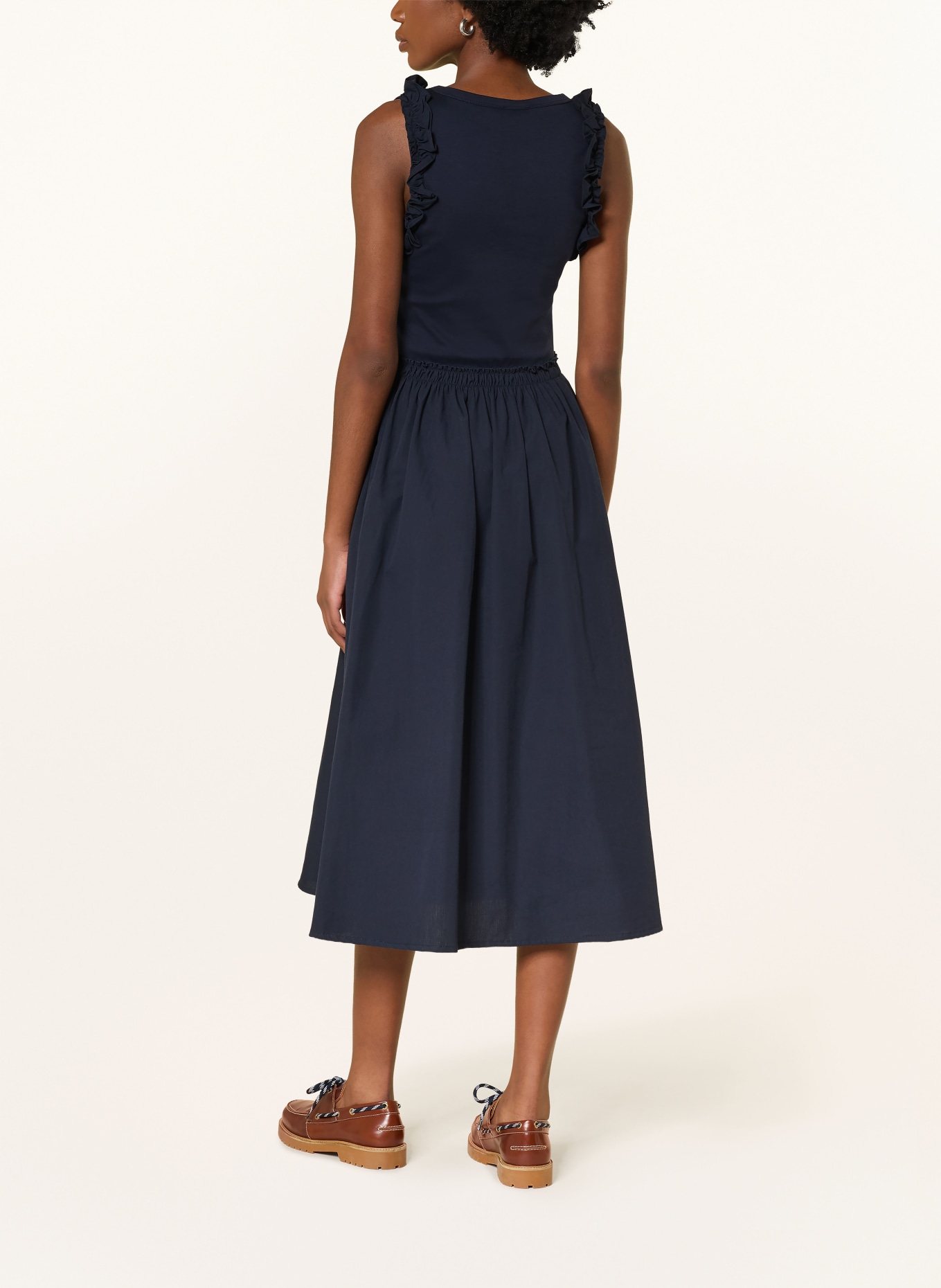 CLAUDIE PIERLOT Kleid im Materialmix mit Rüschen: DUNKELBLAU