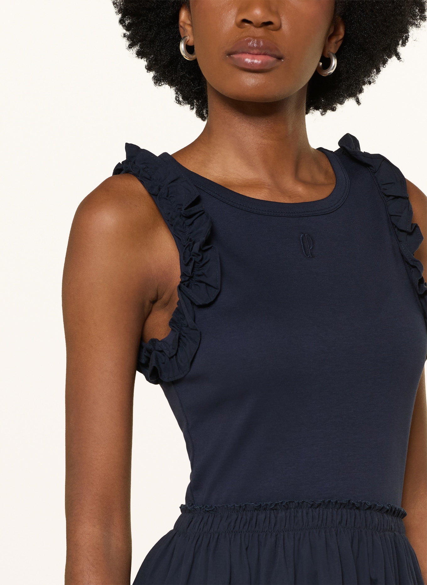 CLAUDIE PIERLOT Kleid im Materialmix mit Rüschen: DUNKELBLAU