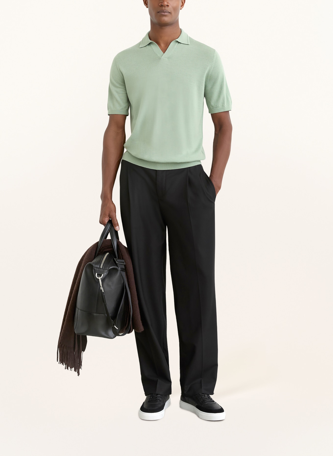 REISS Polo en maille DUCHIE en laine mérinos: VERT CLAIR