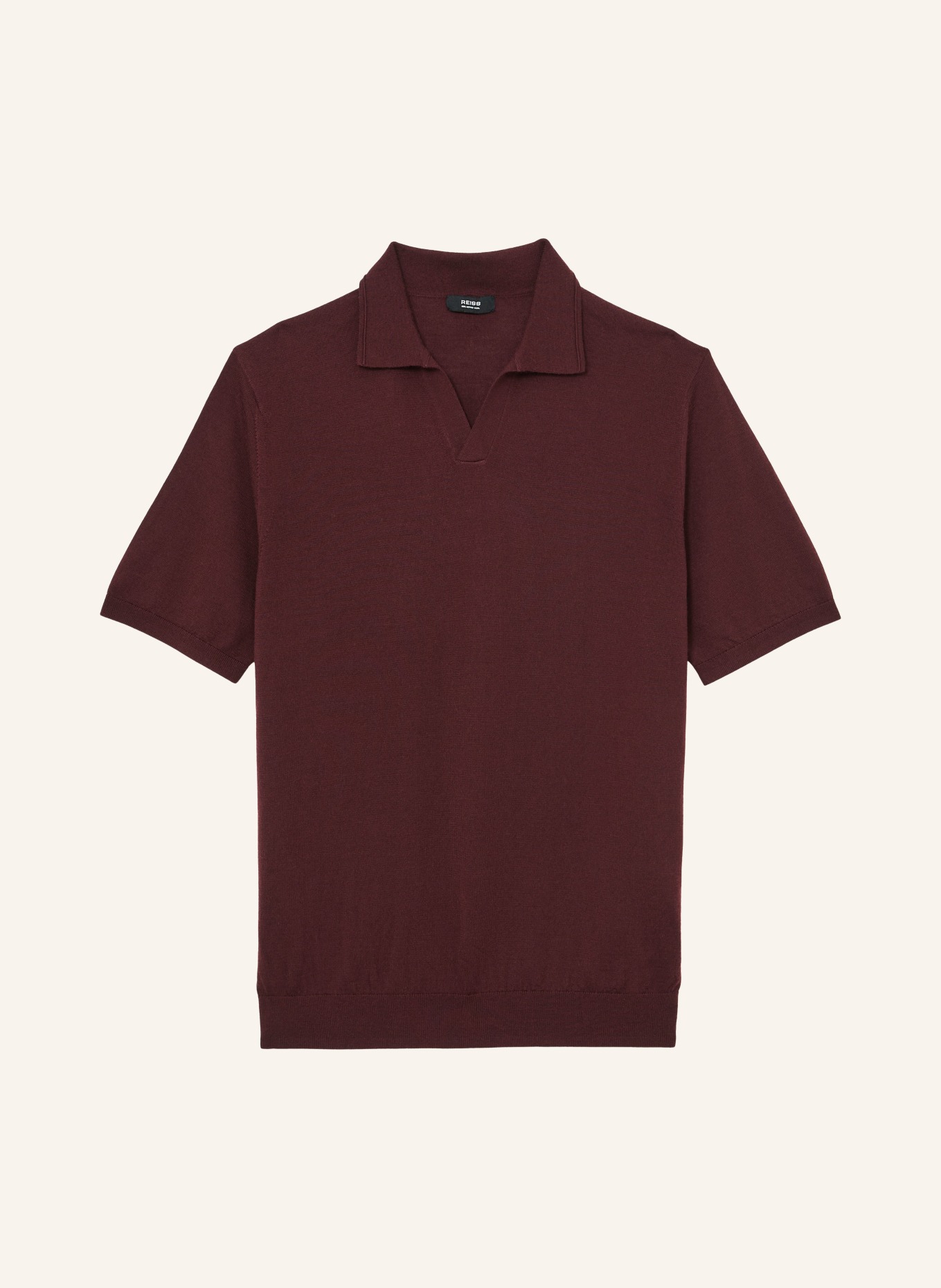 REISS Gebreid poloshirt DUCHIE van merinowol: MARRON FONCÉ