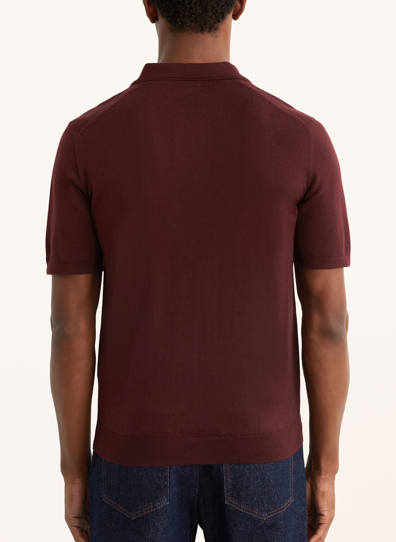 REISS Gebreid poloshirt DUCHIE van merinowol: MARRON FONCÉ