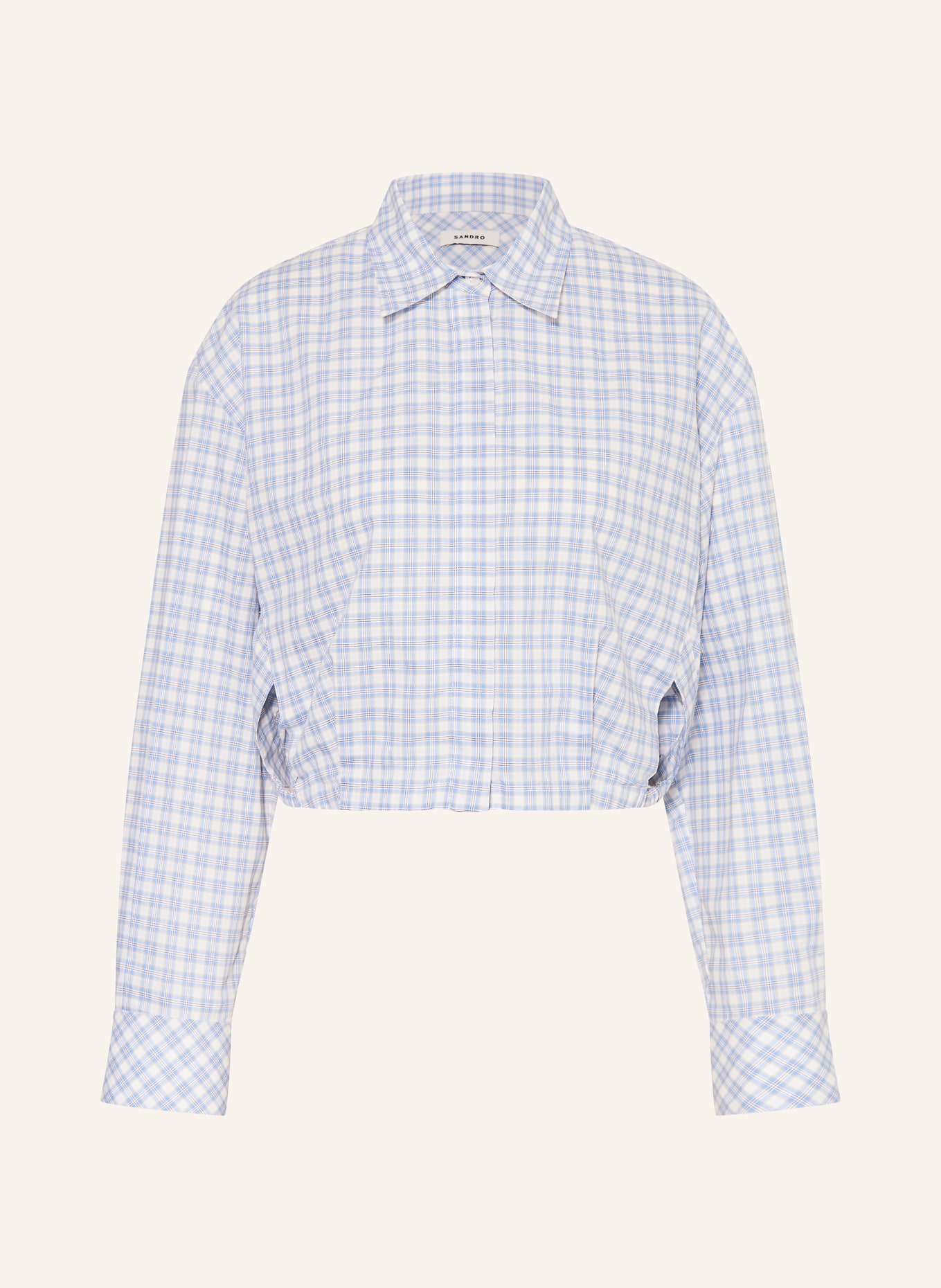 SANDRO Cropped-Hemdbluse mit Cut-outs: HELLBLAU / GRAU / WEISS